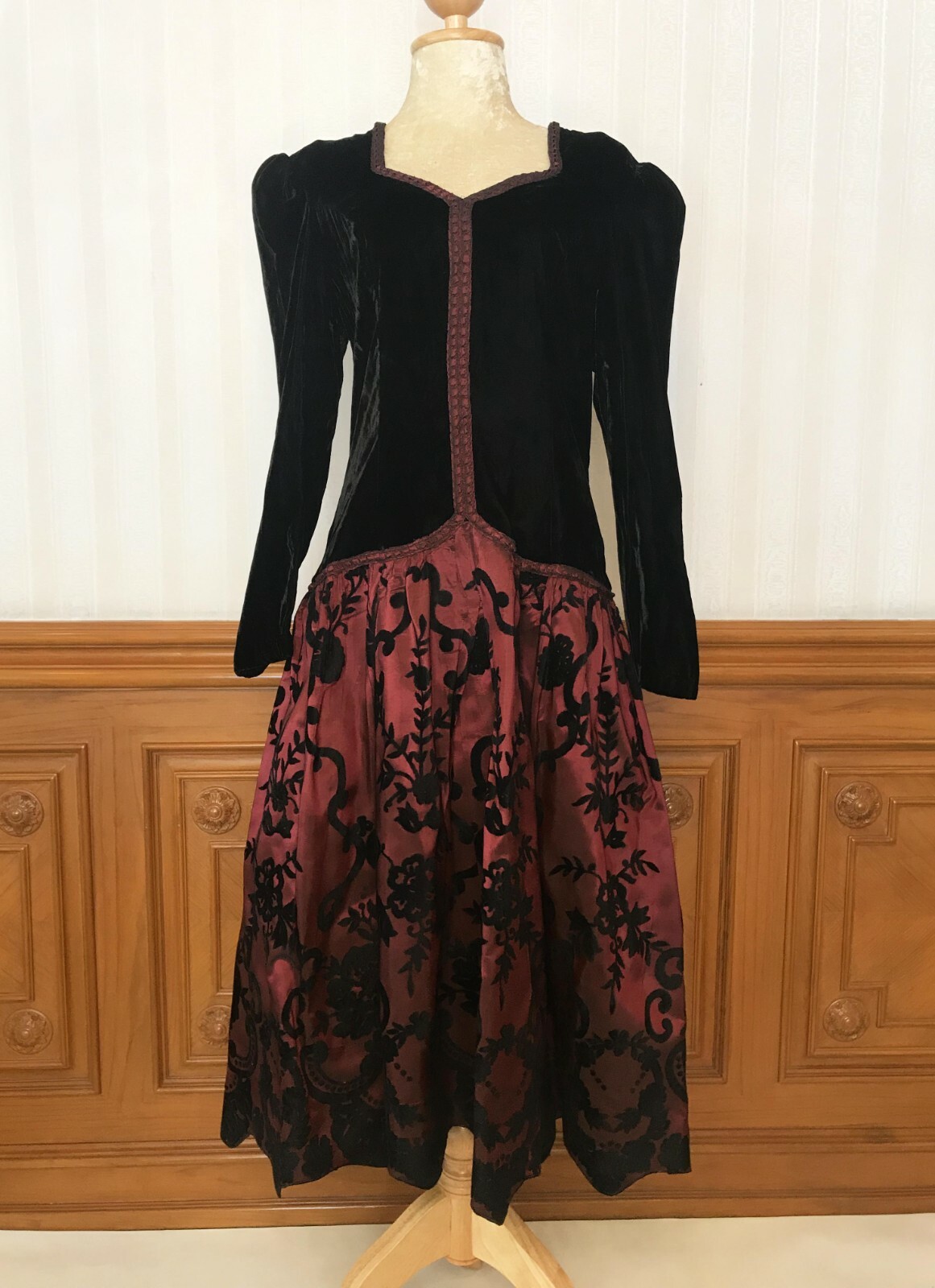 Vintage Scott McClintock Velvet Prom Party Formal Dress Gown Black Red Sz 12 USA