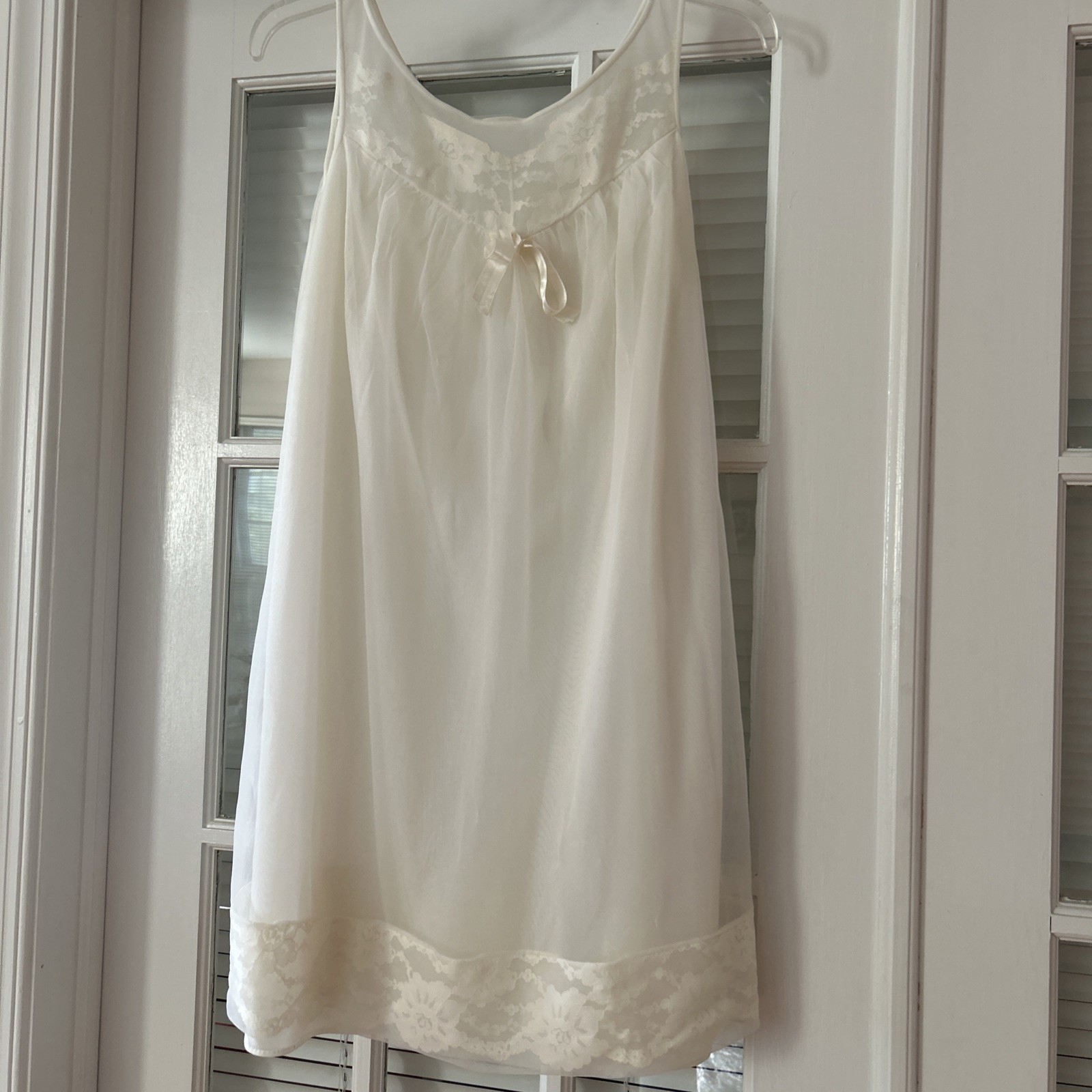 Vintage-style nightgown cream-colored nylon & chiffon peignoir slip from 1960s