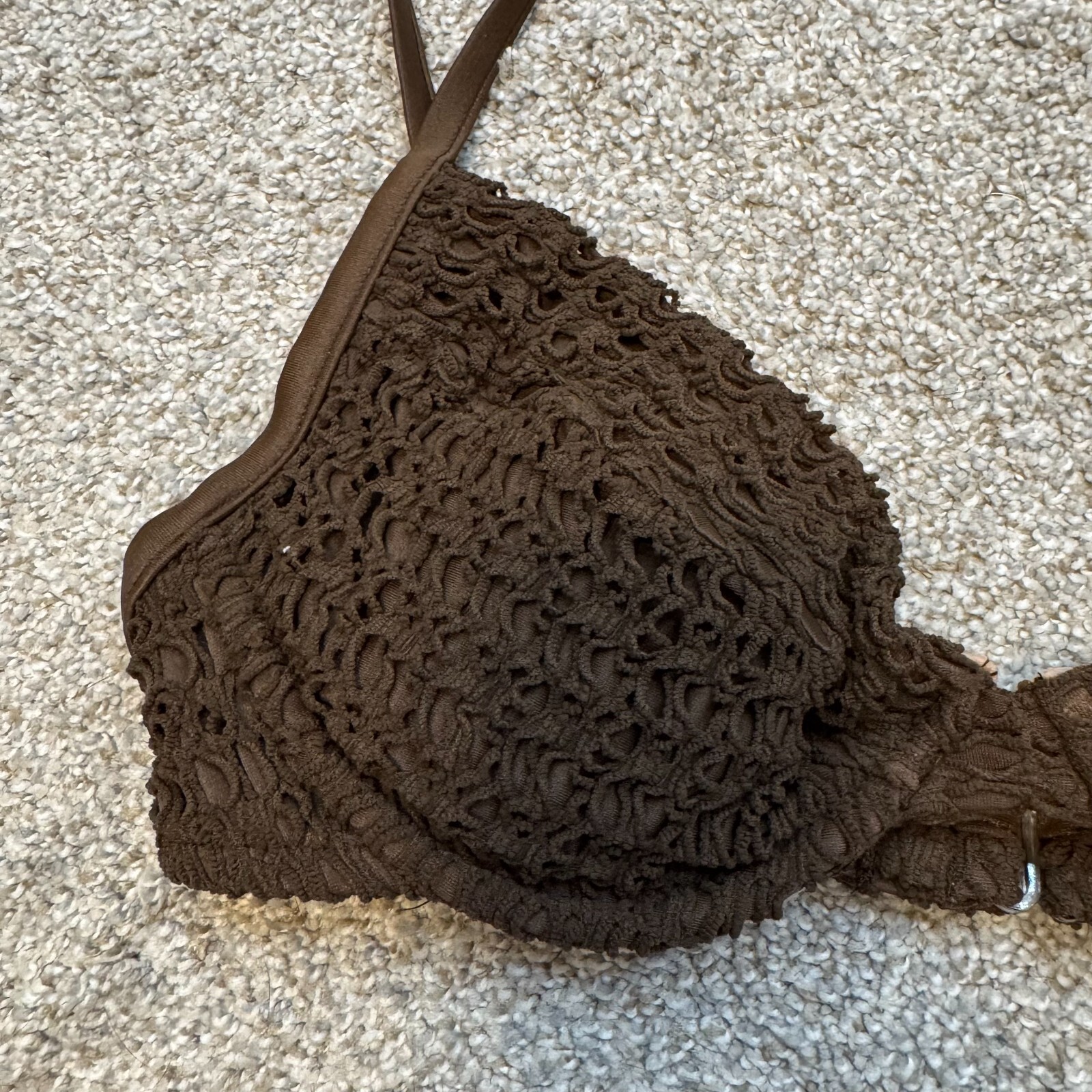 Y2K Vintage Victoria’s Secret Bikini Swim Top Medium Large Brown Crochet Coconut