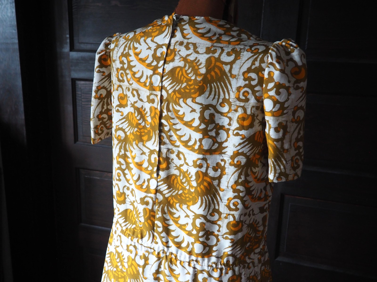 VTG 70s Burnt Orange Abstract Floral Poly Talon Zip Hawaiian Dress Womens M