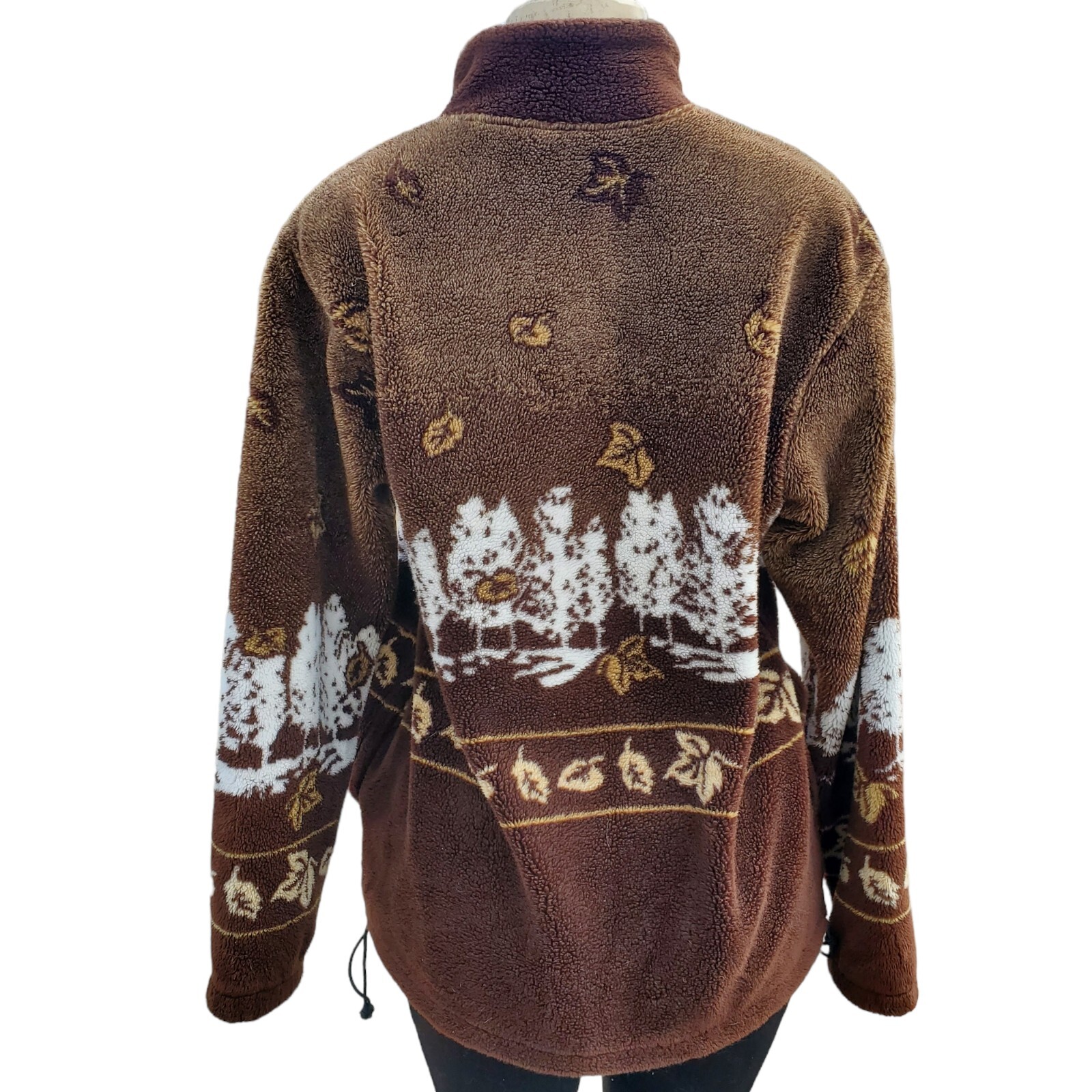 VTG 90s ART UNLIMITED Fleece Jacket AOP Autumn Graphic Brown Full-Zip Adult S