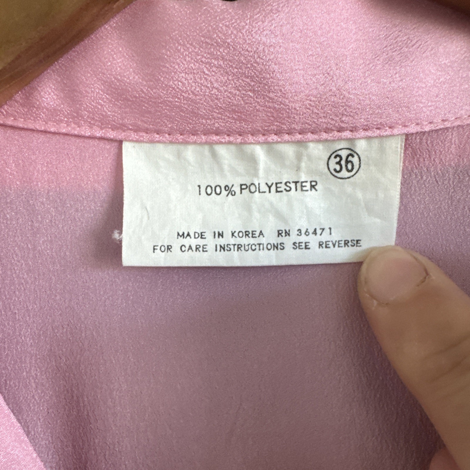 Vintage Pink Polyester Button Front Blouse Shirt sz 36 L Button Up Short Sleeve