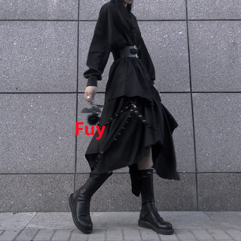 2025 Vintage Women’s Shirt Asymmetrical Yamamoto Dark-Style Maxi Dress Set