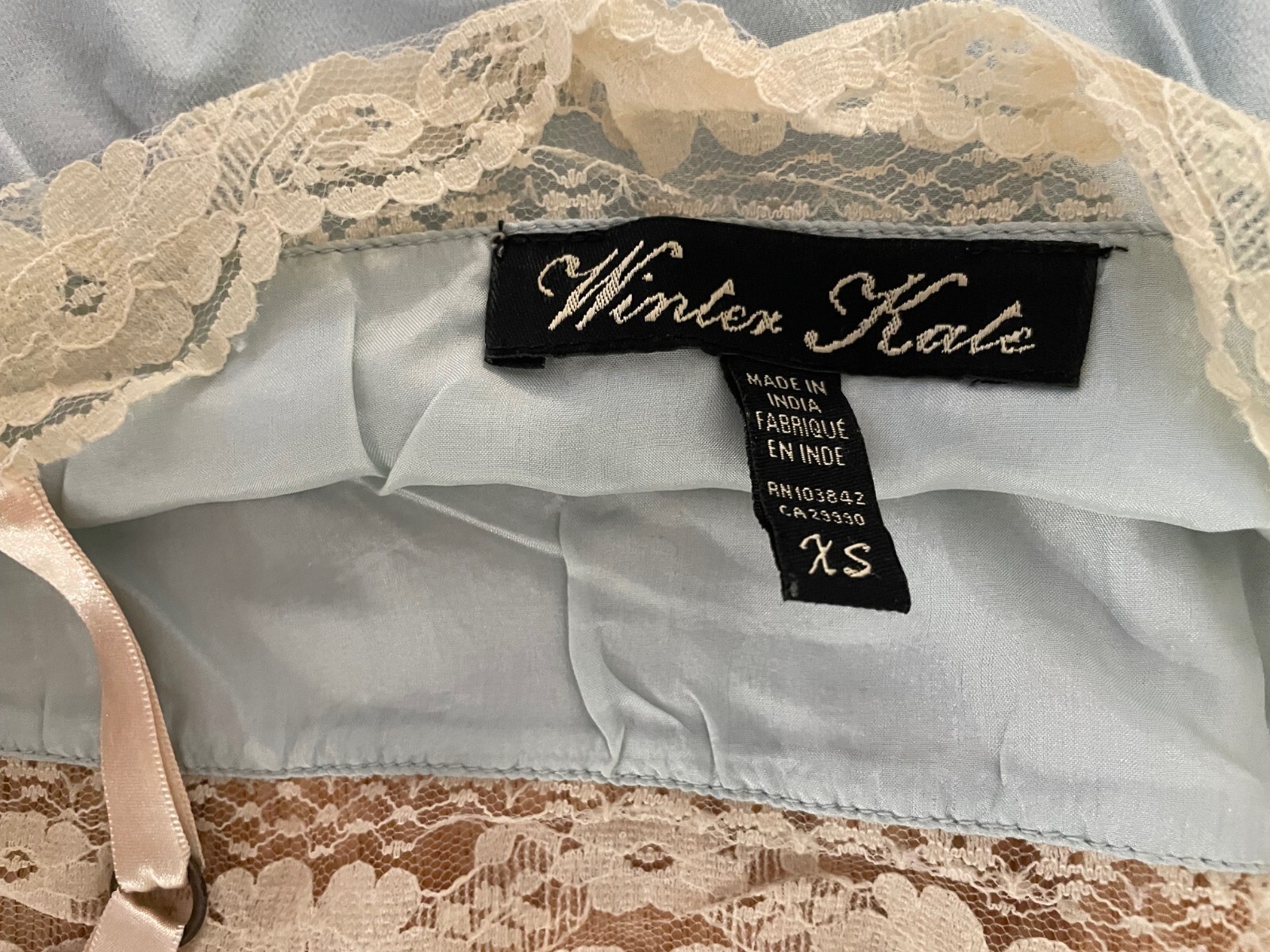 Winter Kate 100% vintage silk pastel slip rosette/ lace detail fully lined XS