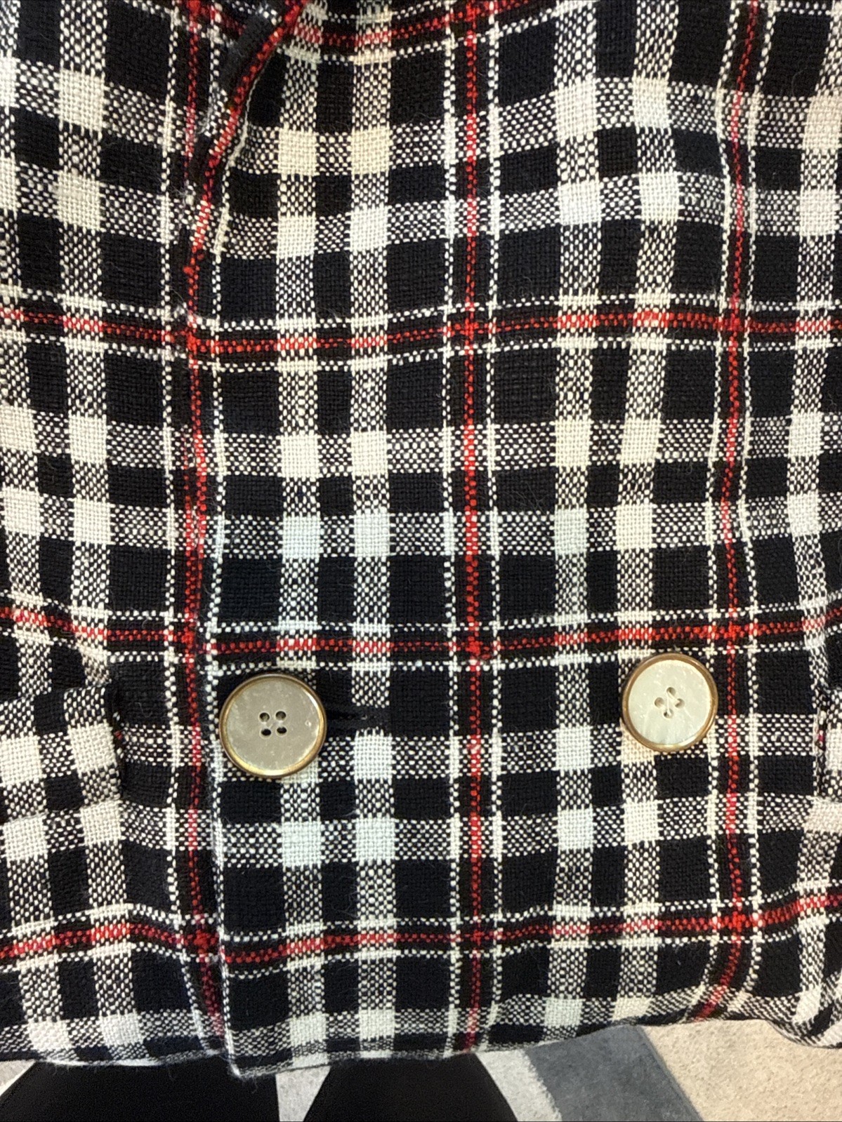 Vintage 80s 90s Preppy Liz Claiborne Black Red White Plaid Blazer Petite S/M