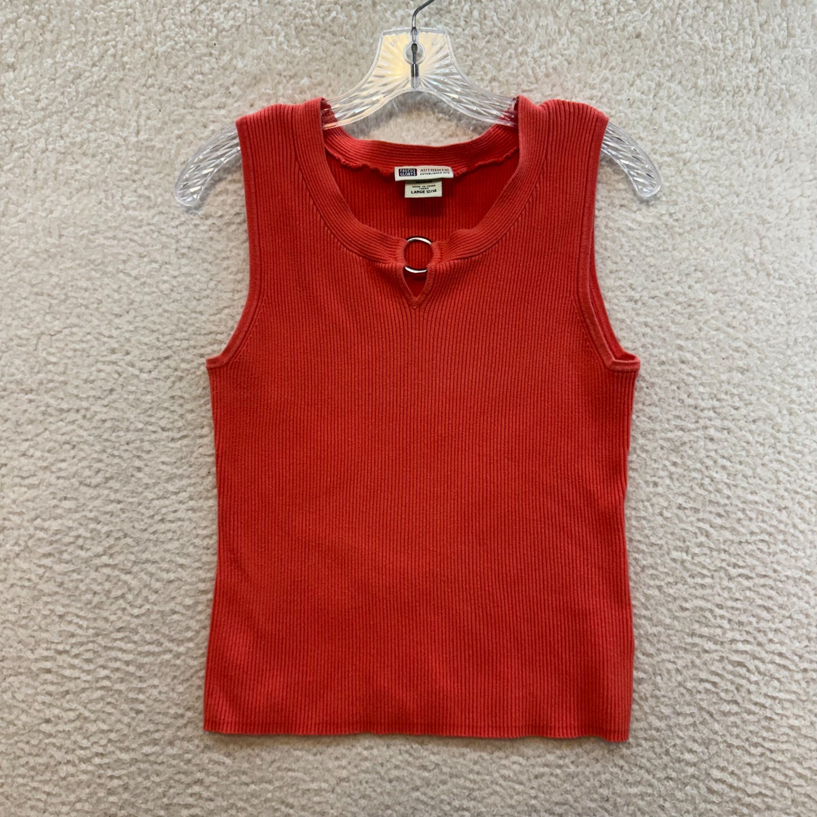 Y2K Vintage Top Large Salmon Pink O Ring Rib Sleeveless Corpcore Office Siren