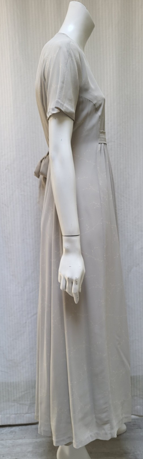 Vintage 90s Banana Republic Soft Gray Vine Print Maxi Dress Tie Back-Size S -EUC