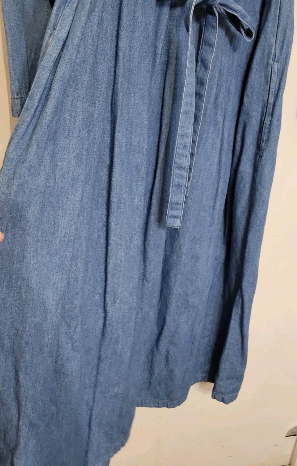Country Wear Long Sleeve Denim Dress Velvet Trim Embroidered M? SEE MEASUREMTS