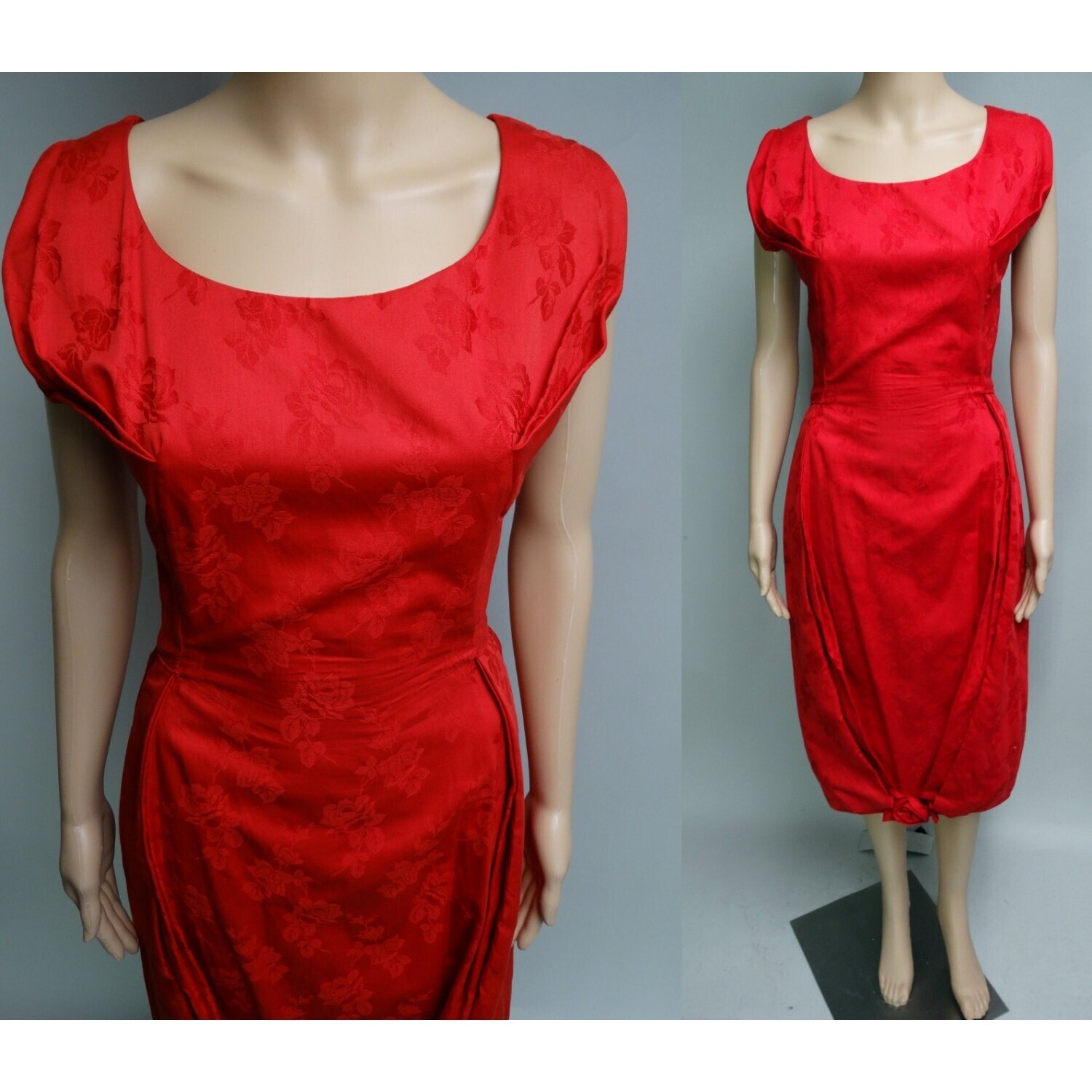 Vintage 1950s Red Cocktail Dress M. Nadler Cotton Sateen AS IS