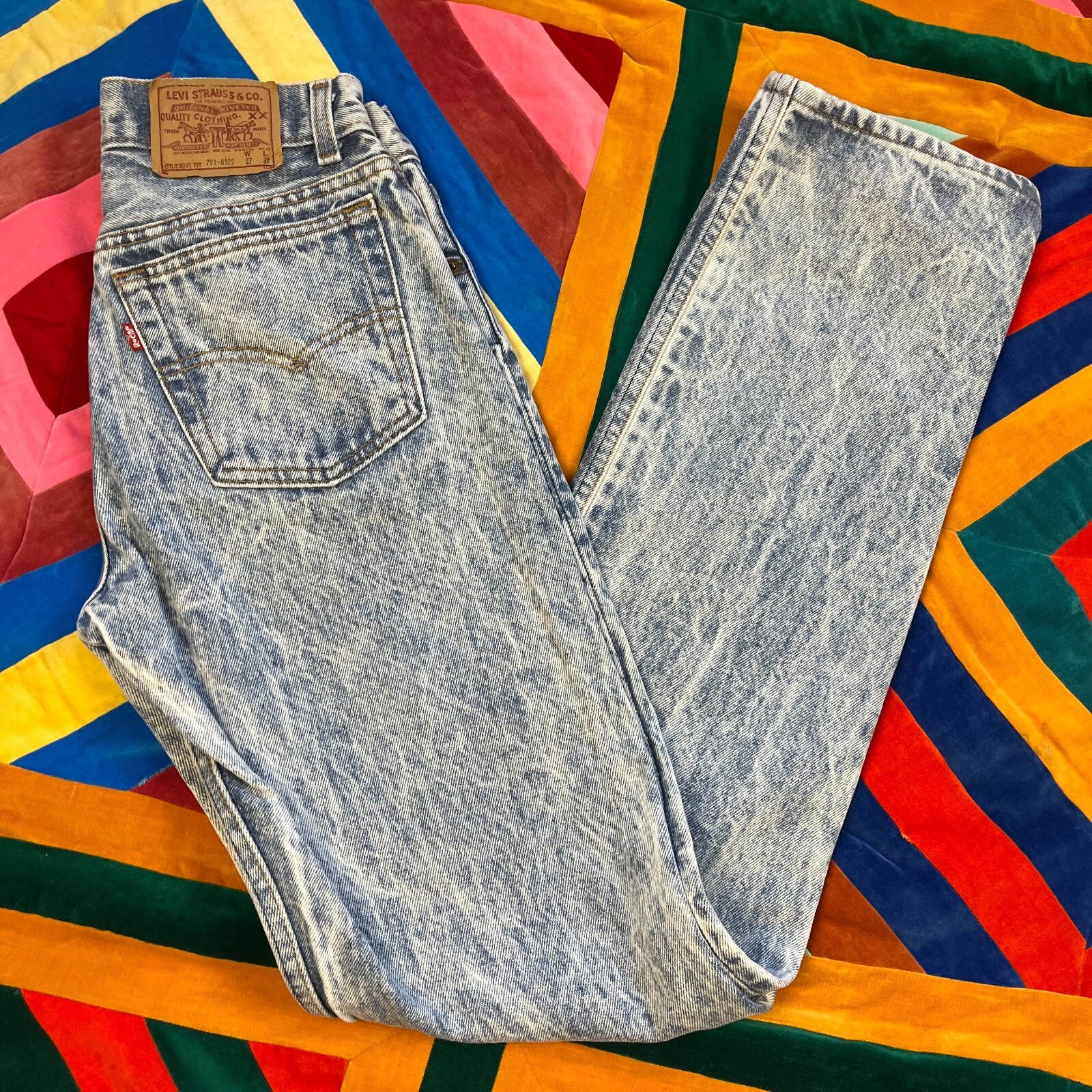 Lot 2 Vintage Levis Jeans Acid Washed Blue Student Fit 701 Dark Blue 505 90s 27