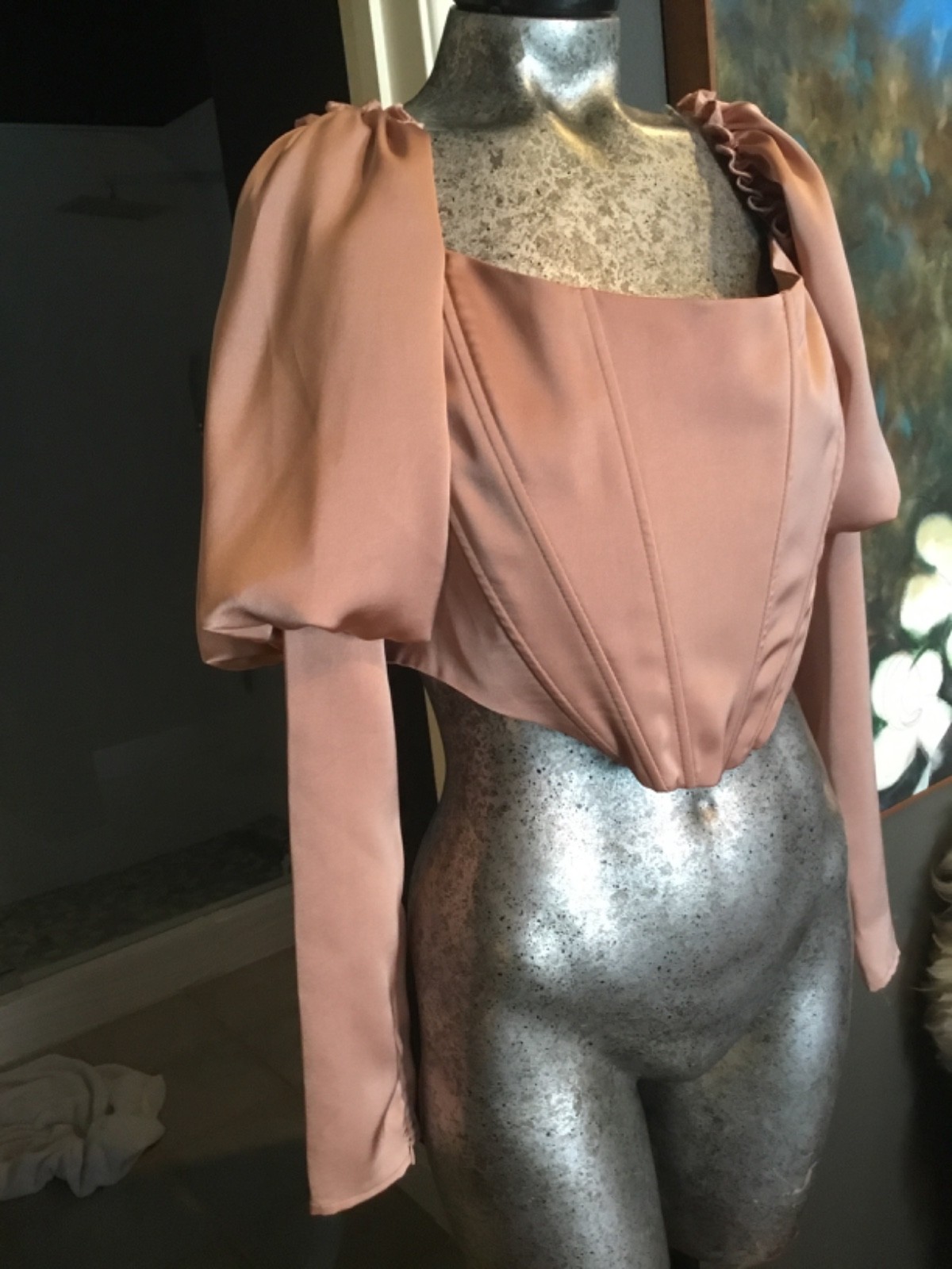 Y2K corset satin top blush /Nude zip sleeve New siz L whimsical goth