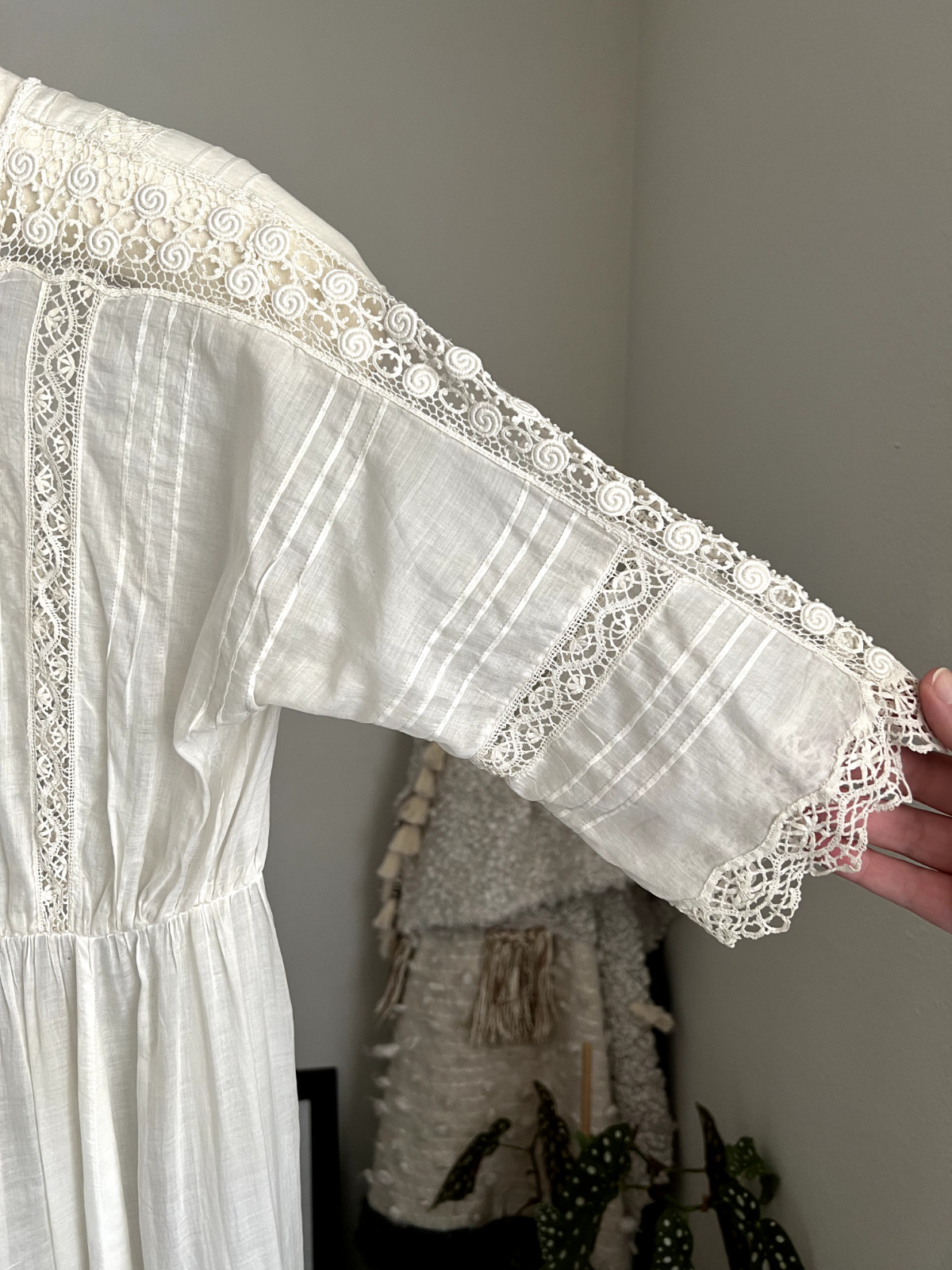 Antique Edwardian Irish Lace Pintucking Cotton Lawn Lingerie Tea Summer Dress