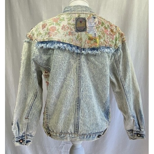 Vintage JouJou Patchwork Denim Jacket Floral Tapestry Grunge Boho L