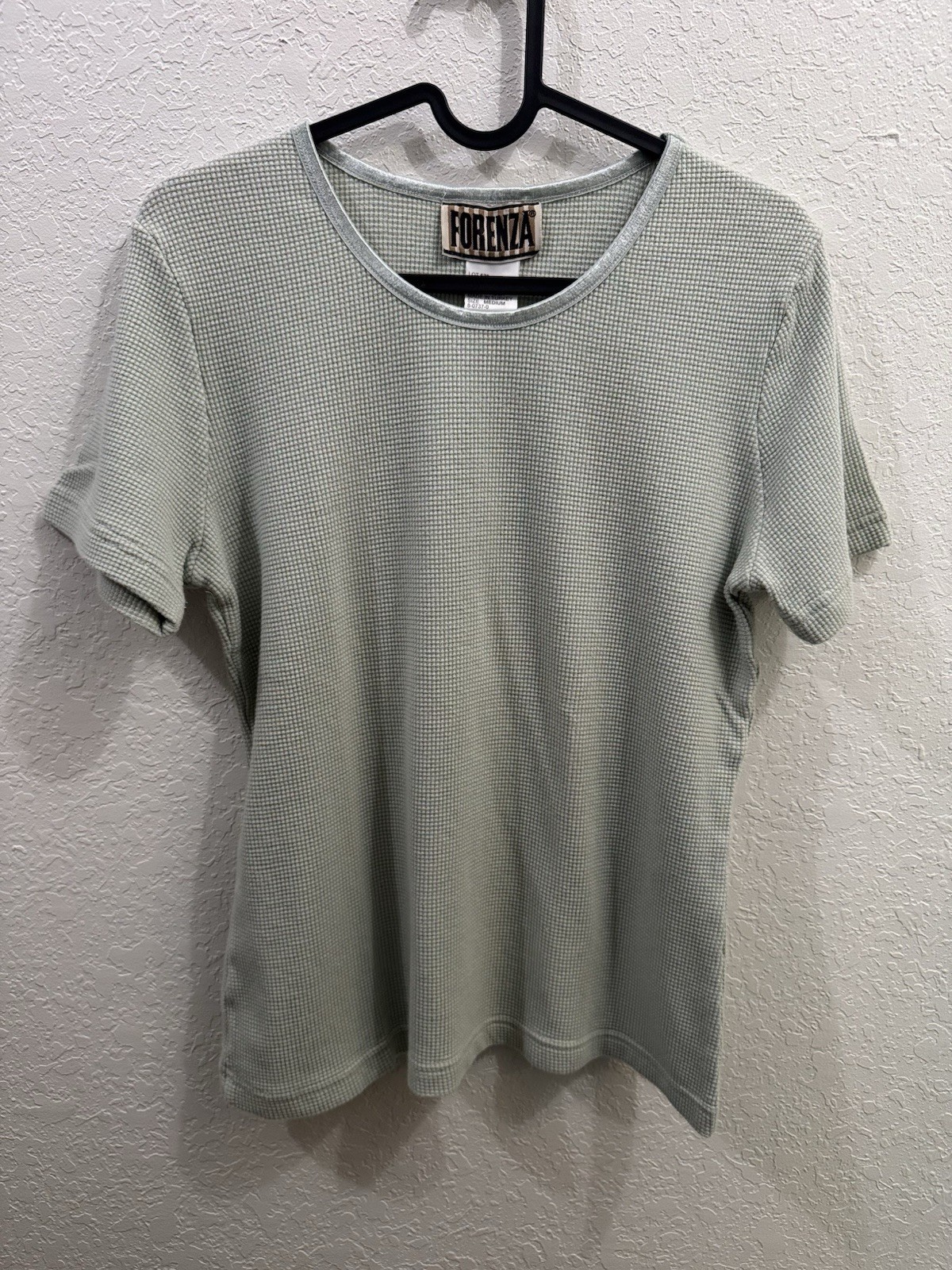VTG Forenza Sage Green Waffle Knit T Shirt Womens Medium Cotton Blend Y2K M