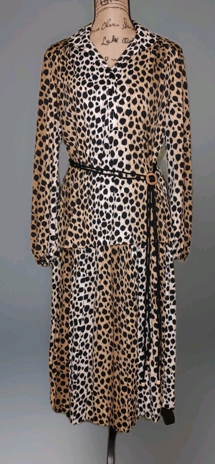 VTG 1970s Jo Hanna York USA Made Cheetah Print 2-PC Skirt Set – Size M/L