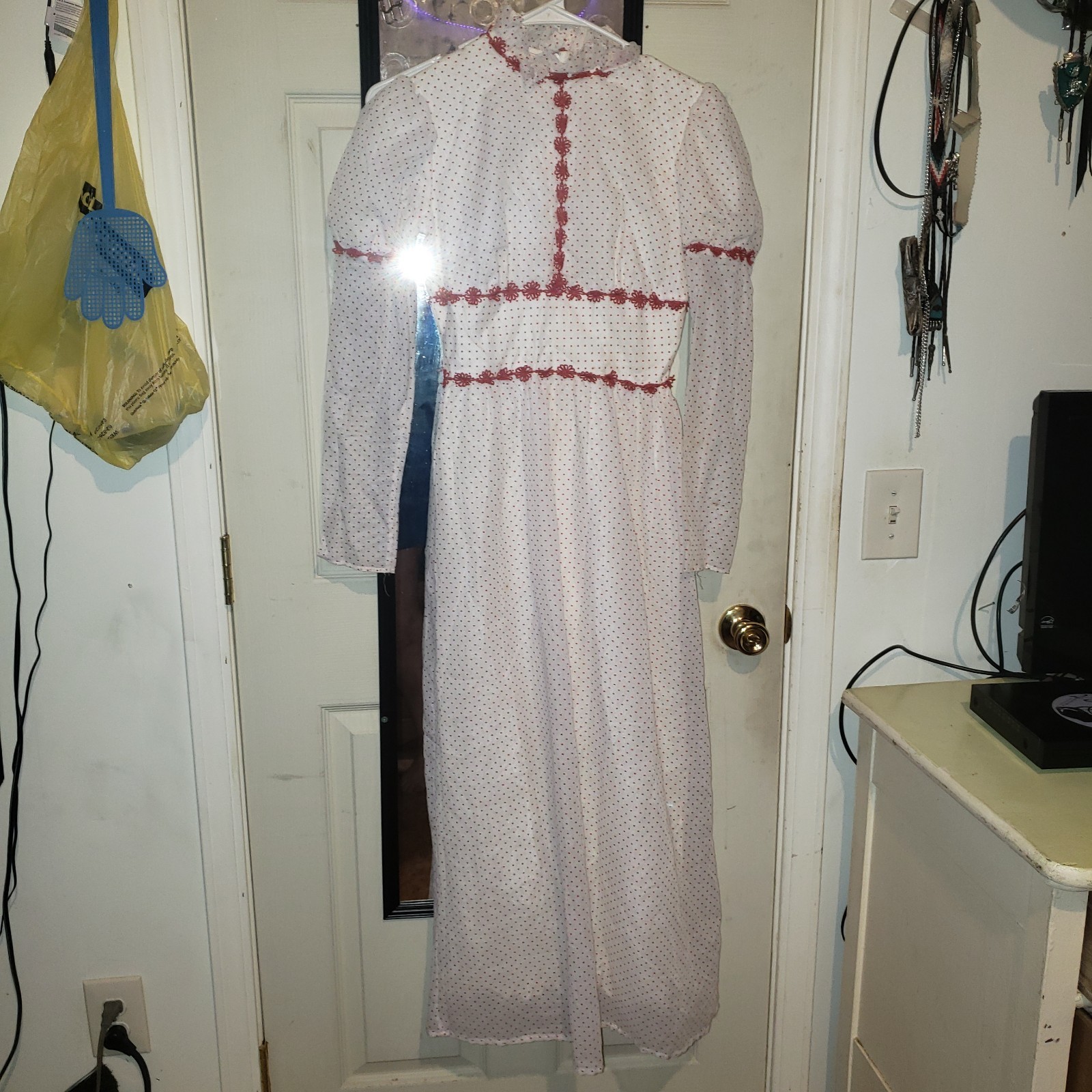 Vtg rare Lemon Frog 70’s Polka Dot cottagecore Long dress Zip Up Back Junior