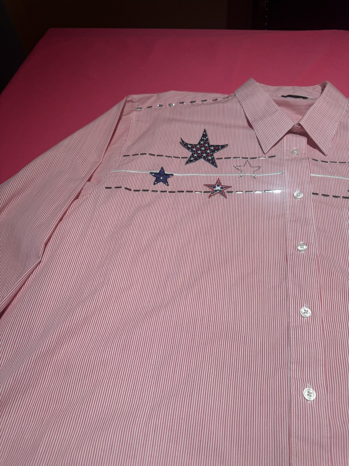New Without Tag Patriotic Blouse Red White Blue Stars Stripes Sz XL