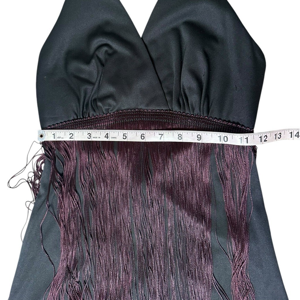 VTG 70s Jack Hartley Halter Fringe Maxi Dress Black & Plum Ombre Festival 7/8