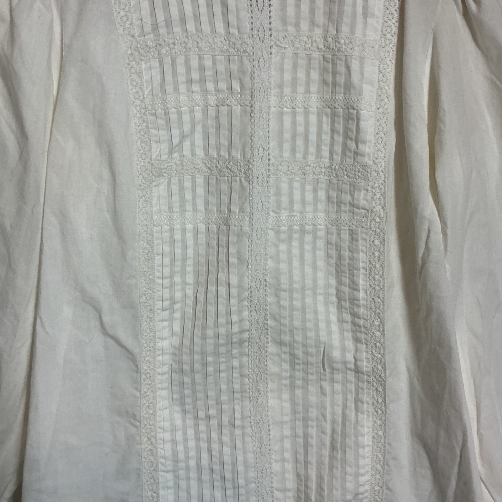 Vintage Orvis White Pleated Collar Lace Pintuck Button Back Victorian Top Small