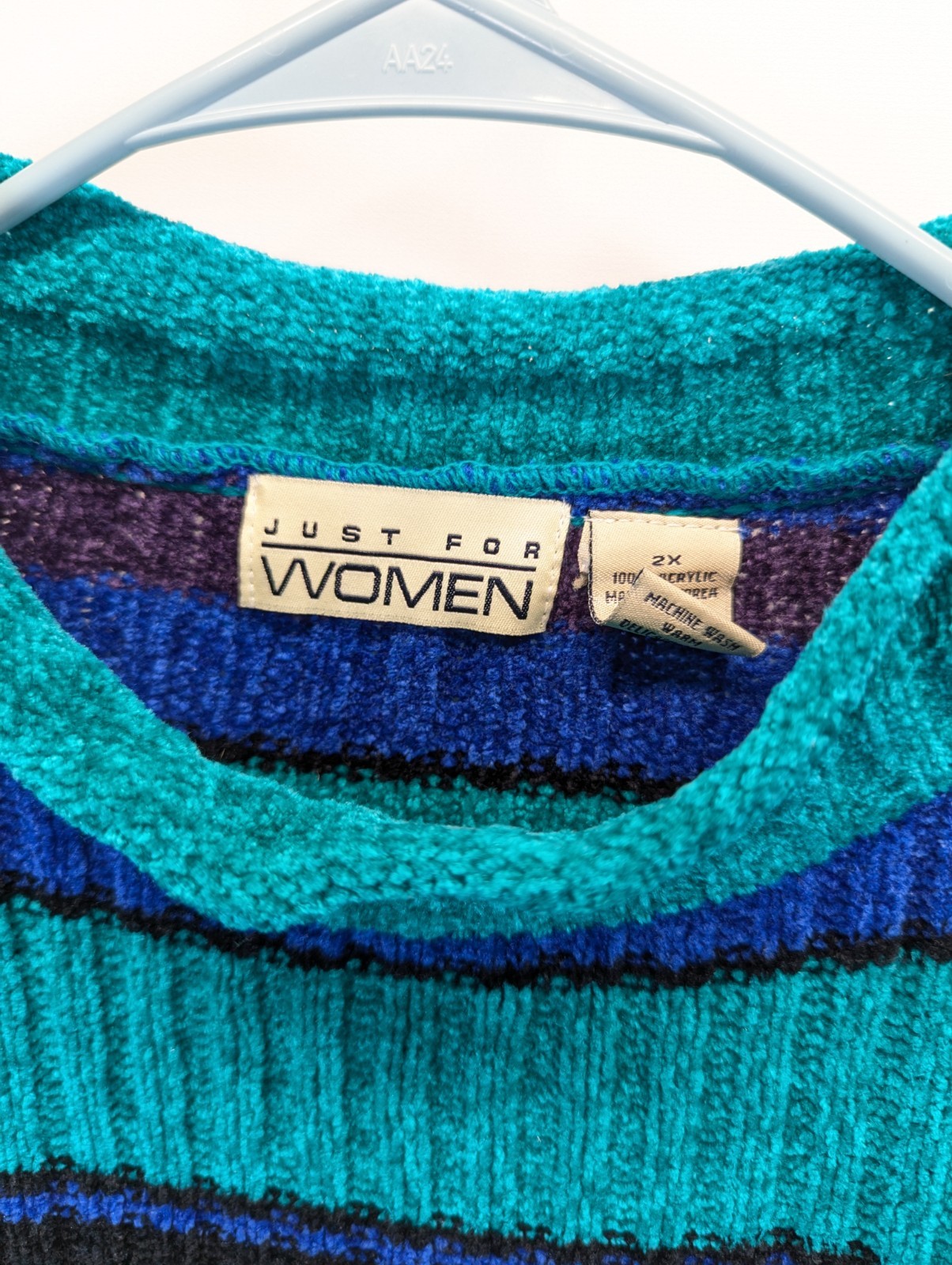 Just for women Vintage Green Blue Stripes Plus size sweater 2X Pullover