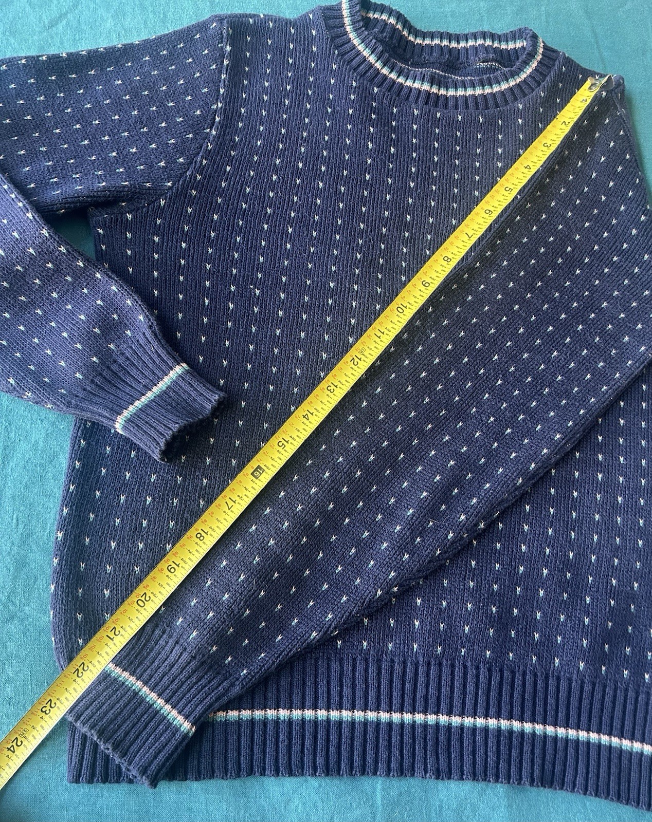 Vintage 80s Preppy Striped Sweater, Cotton In Navy Blue Pink Green, Small-Medium