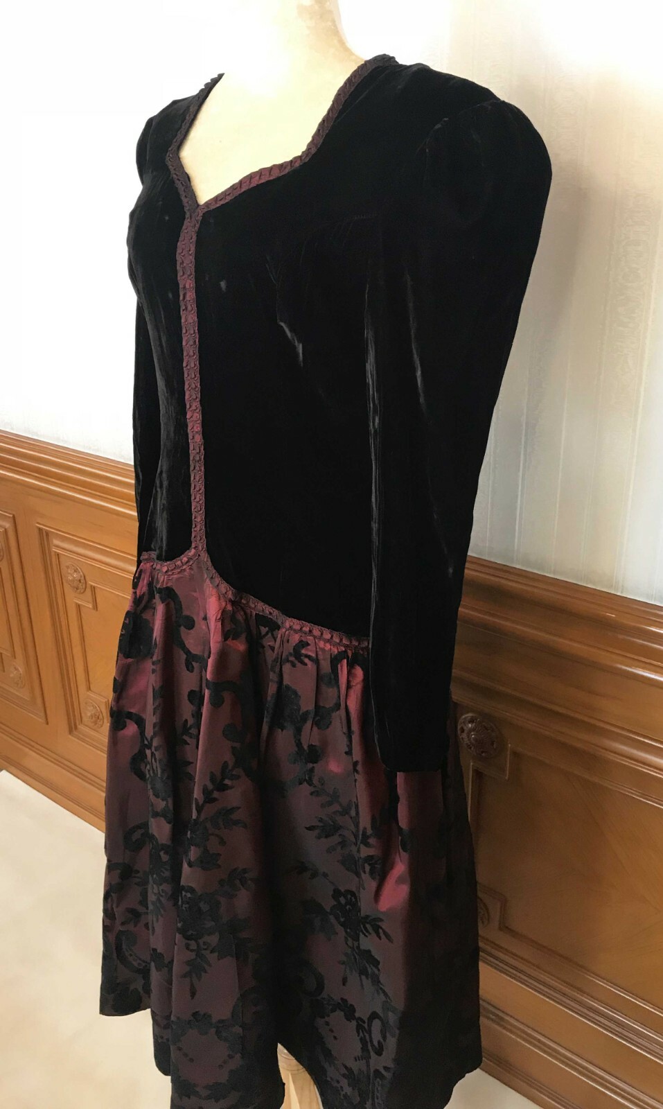 Vintage Scott McClintock Velvet Prom Party Formal Dress Gown Black Red Sz 12 USA