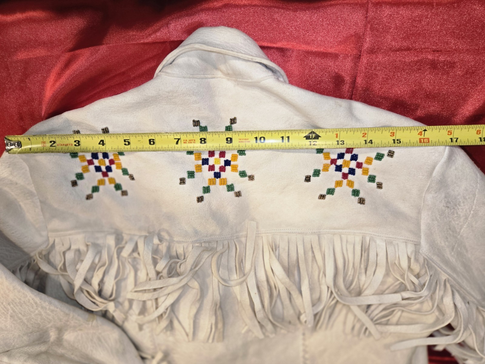 Handcrafted Vintage Native American White Elk Leather Fringed Jacket Womens S/M