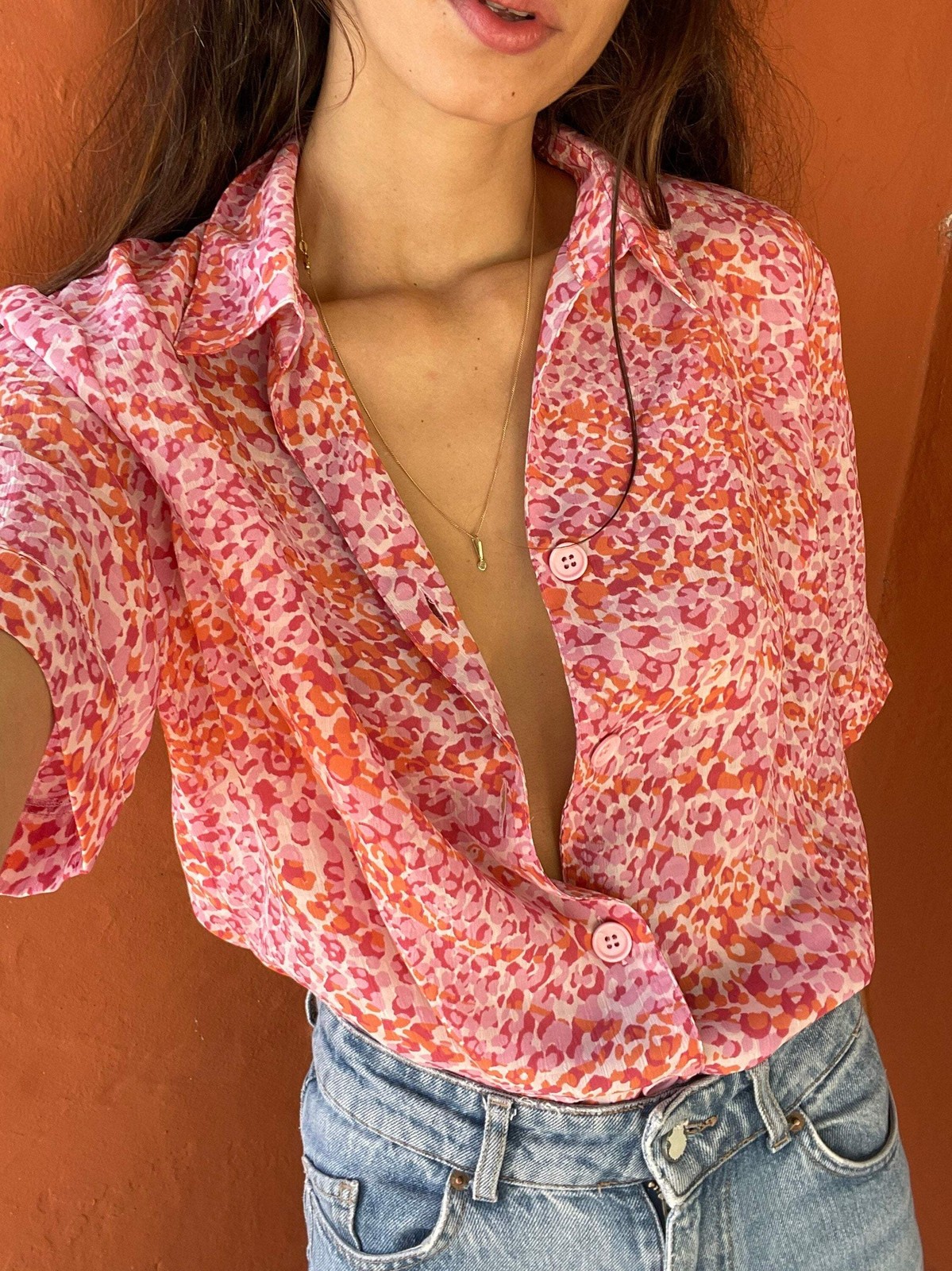 Pink vintage UNISEX blouse, Feminine colourful summer blouse, Valentine’s day cl