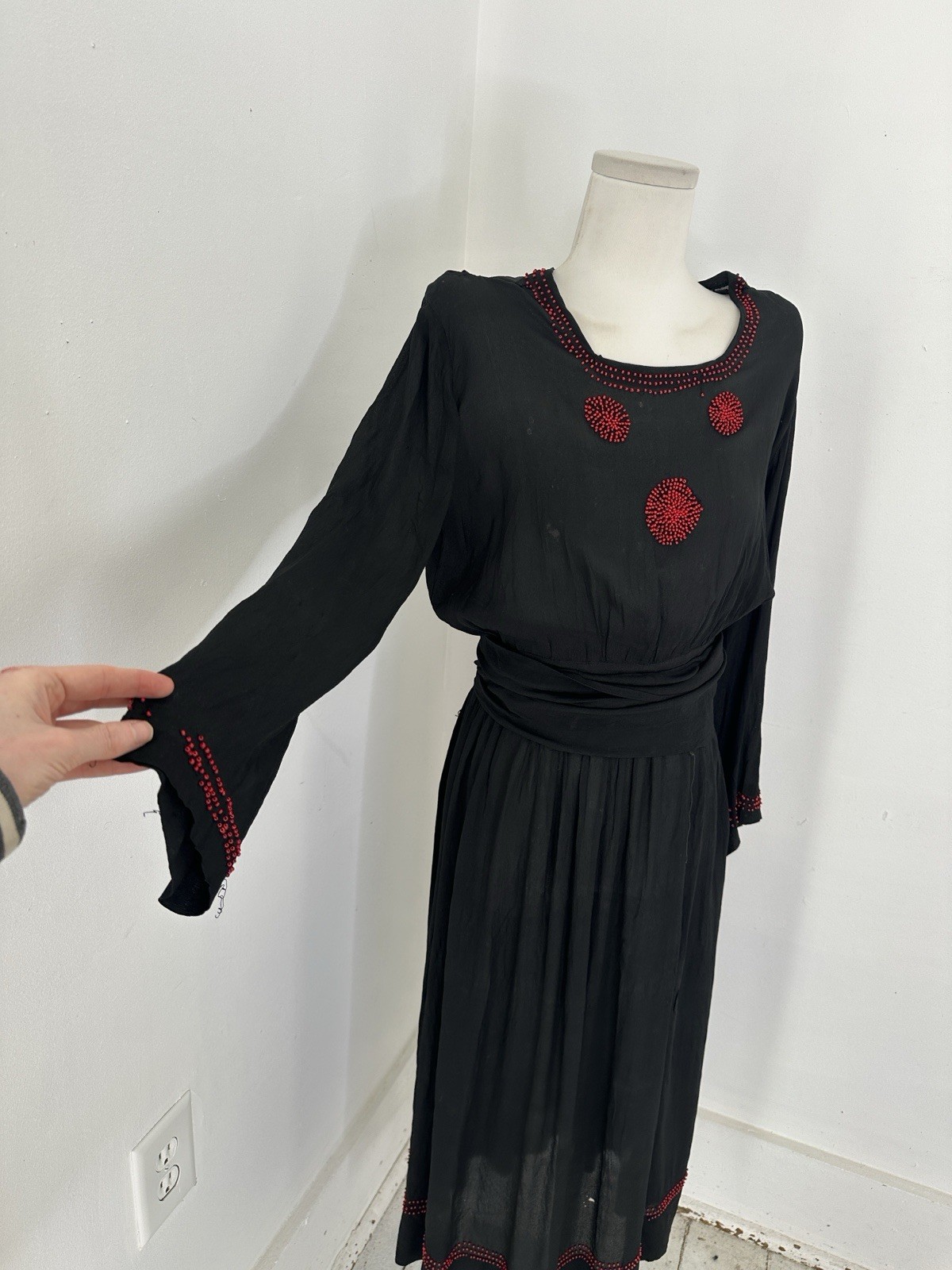 Antique Edwardian Black Silk Chiffon Beaded Dress