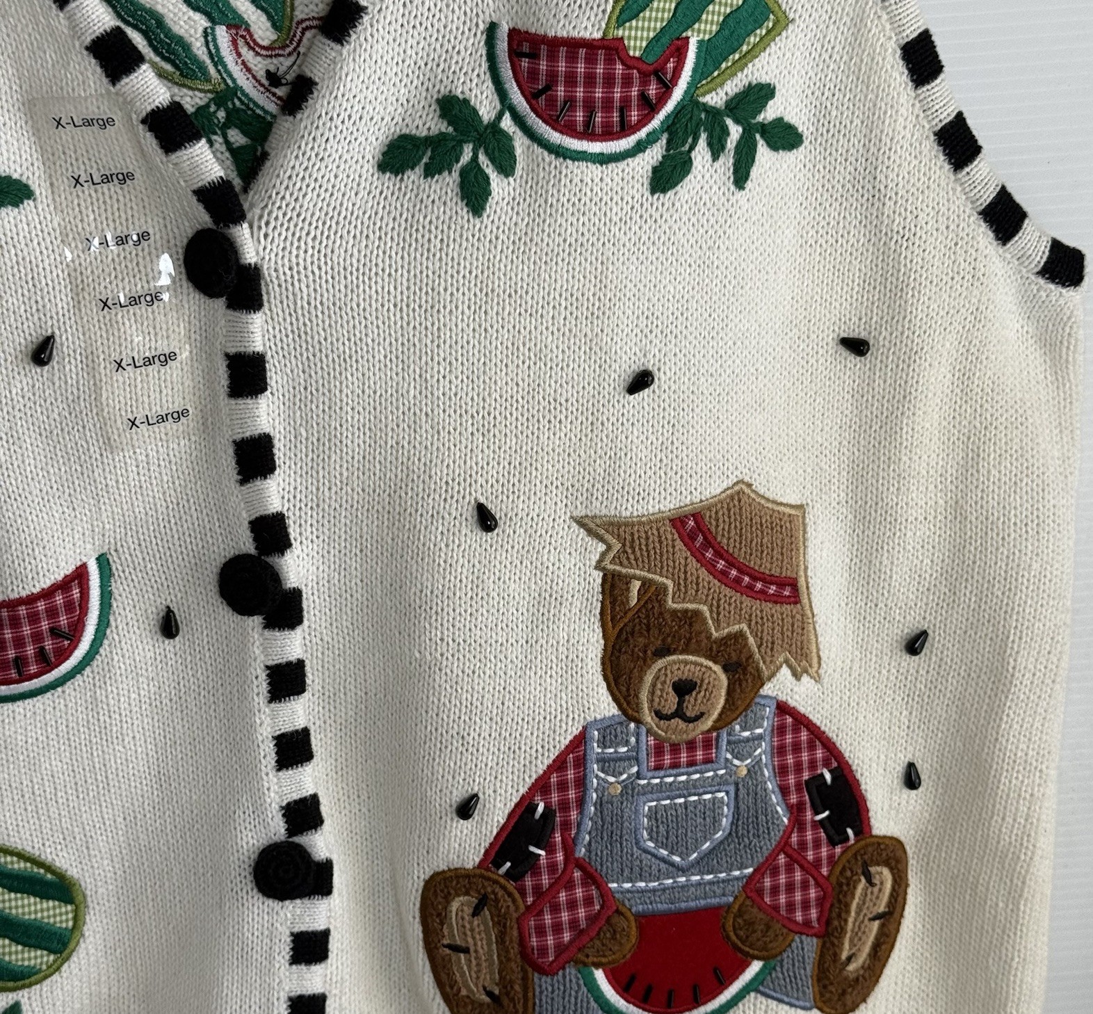 VTG 90’s Mandal Bay Knit Sweater Vest Size XL Teddy Bear Watermelon Cottagecore