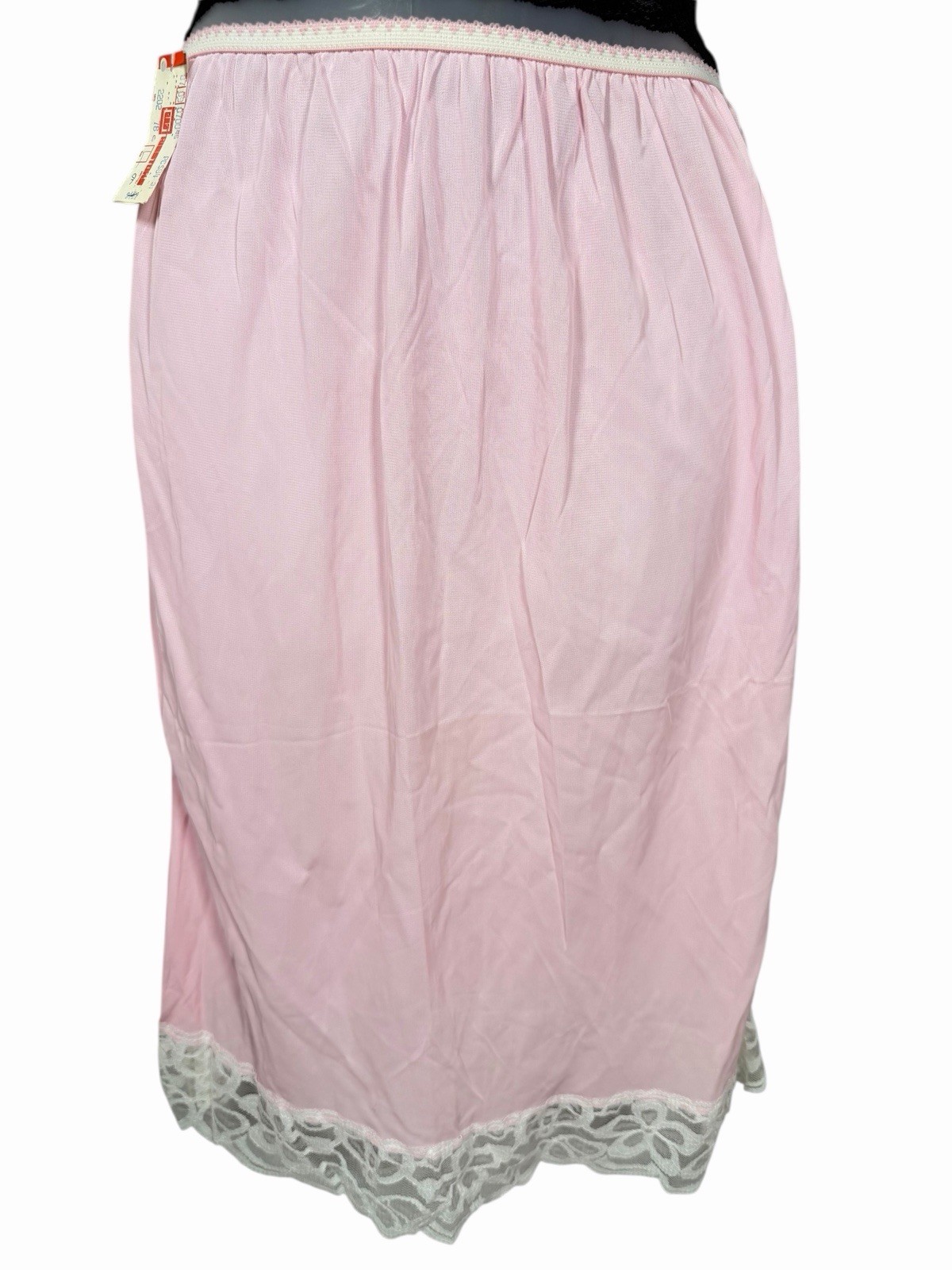 Pink Skirt Half Slip W/ Floral Embroidery & Lace Trim Vintage 60s/70s Coquette L