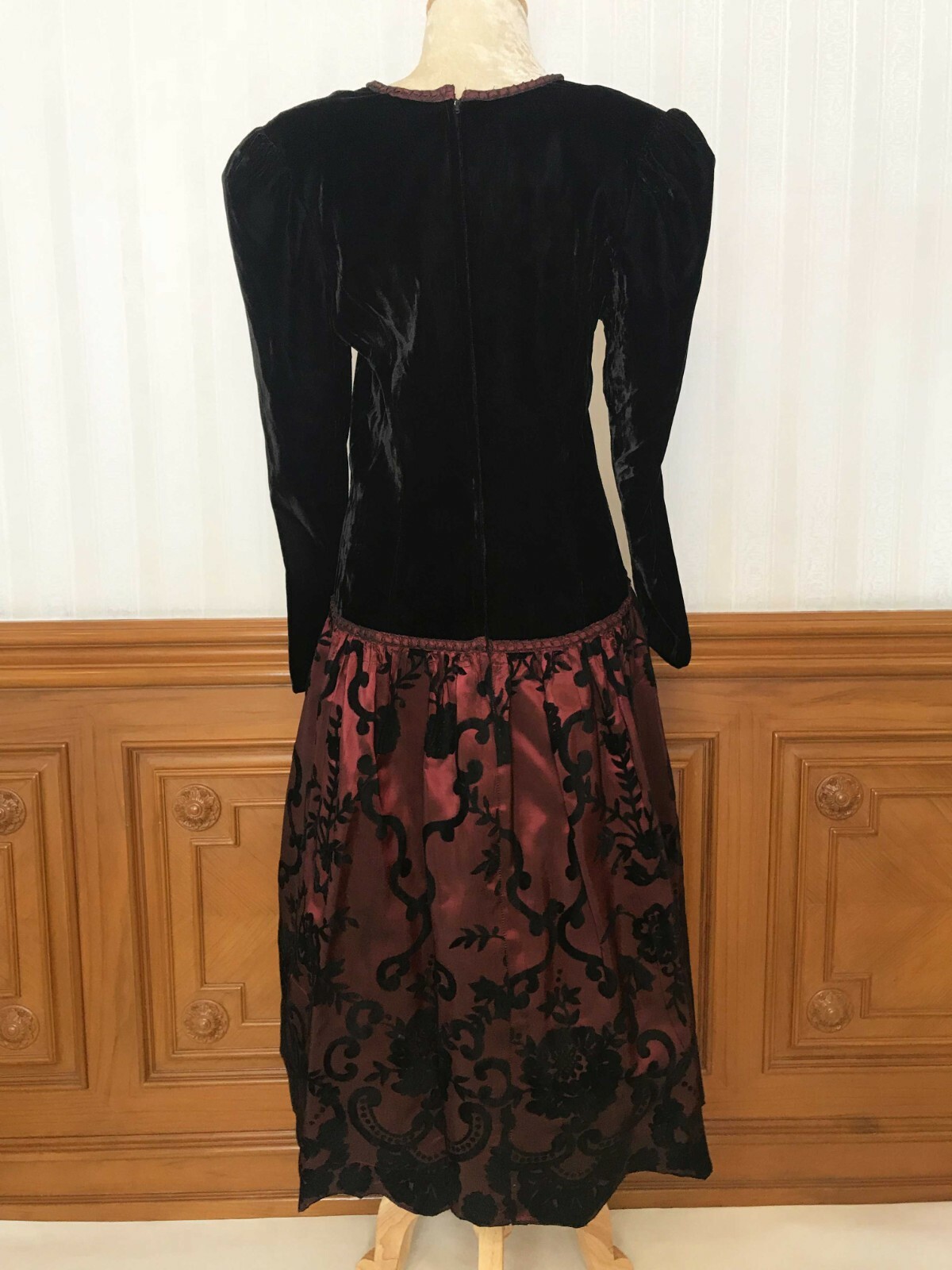 Vintage Scott McClintock Velvet Prom Party Formal Dress Gown Black Red Sz 12 USA