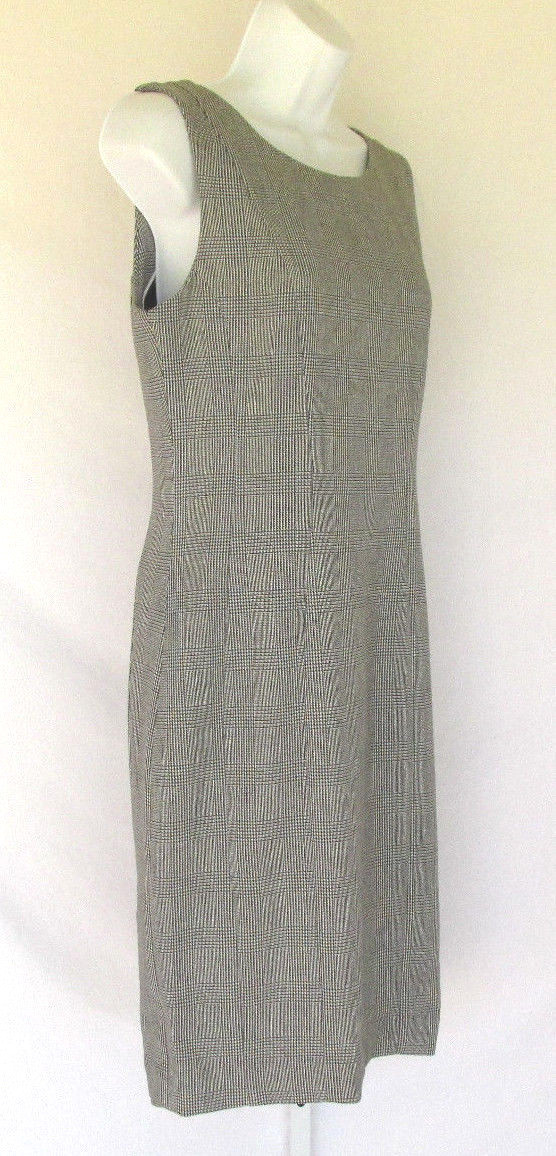 VINTAGE 1980s DRESS BLACK WHITE CHECKERS FULLY LINED POLY RAYON SPANDEX SIZE 8