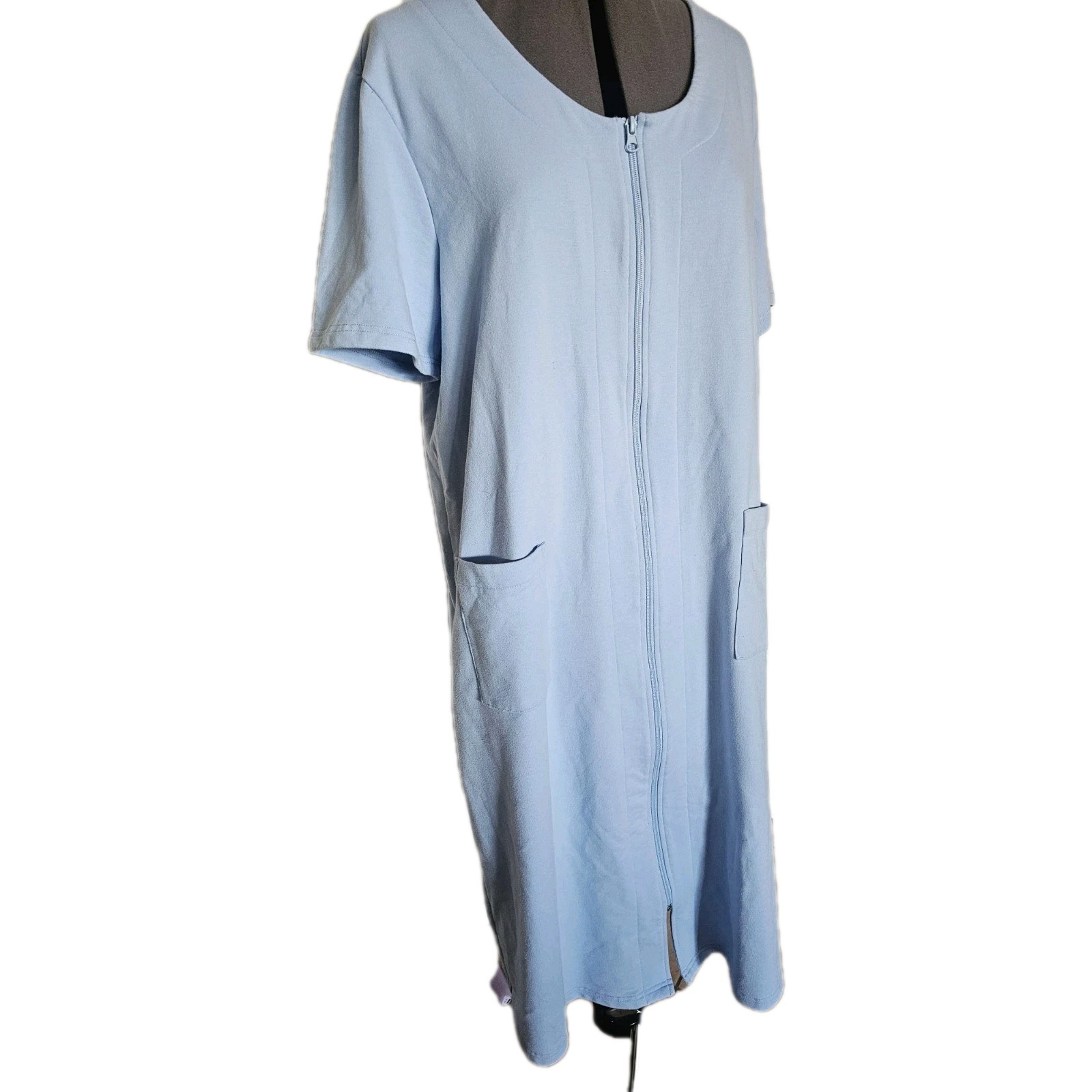 Blair Night Robe Large Blue Zipper Short Sleeve Pockets Vtg