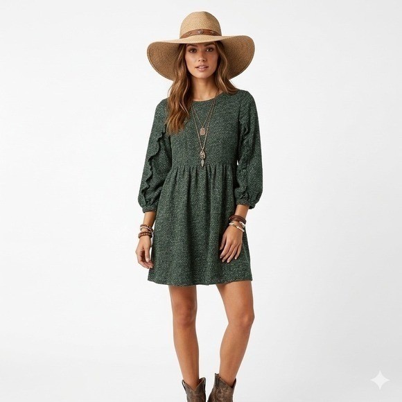 NWT Anthropologie RO & DE Stella Ruffled Green Mini Dress Petite MD