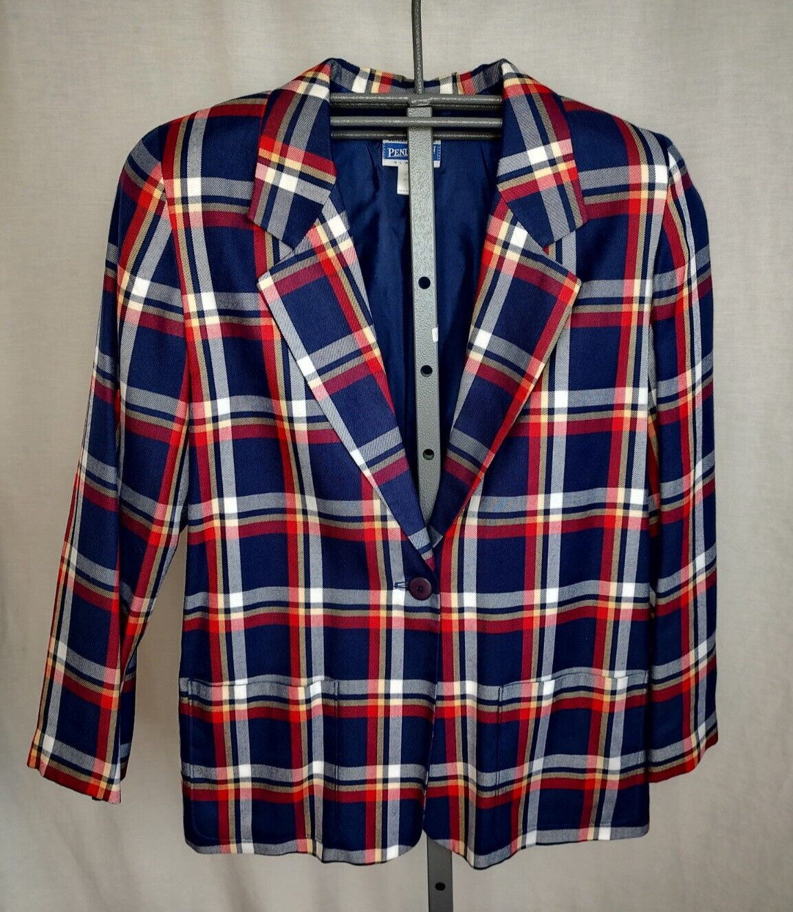 Vtg 90’s Pendleton Jacket Blazer Plaid Womens Med Blue Red Career Working Girl