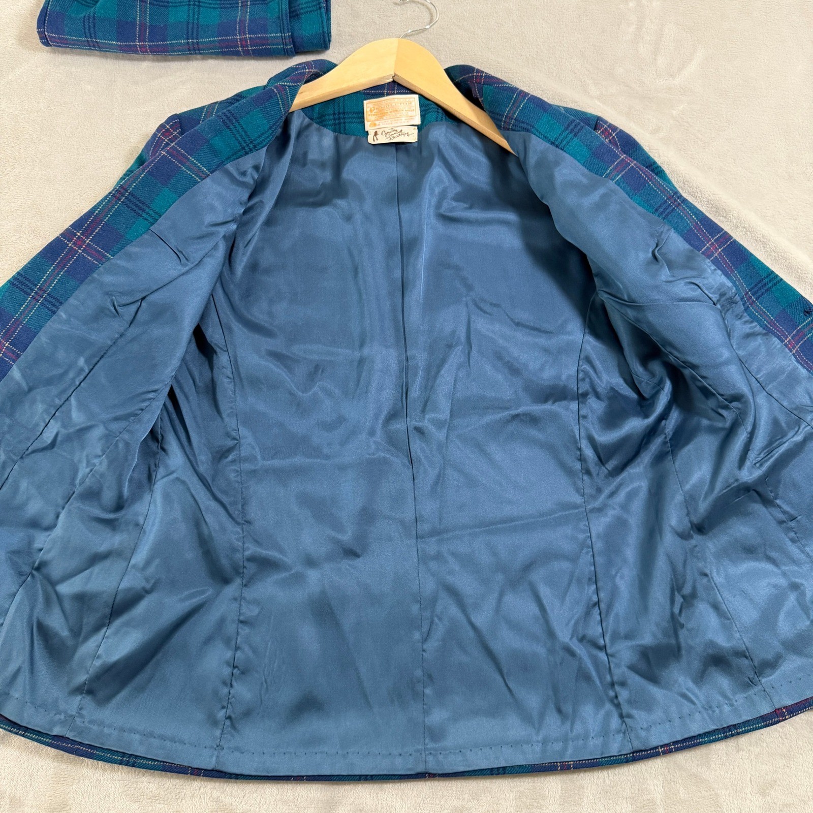 Vintage Pendleton Teal Plaid Wool Blazer and Scarf Set ACADEMIA USA Small Medium
