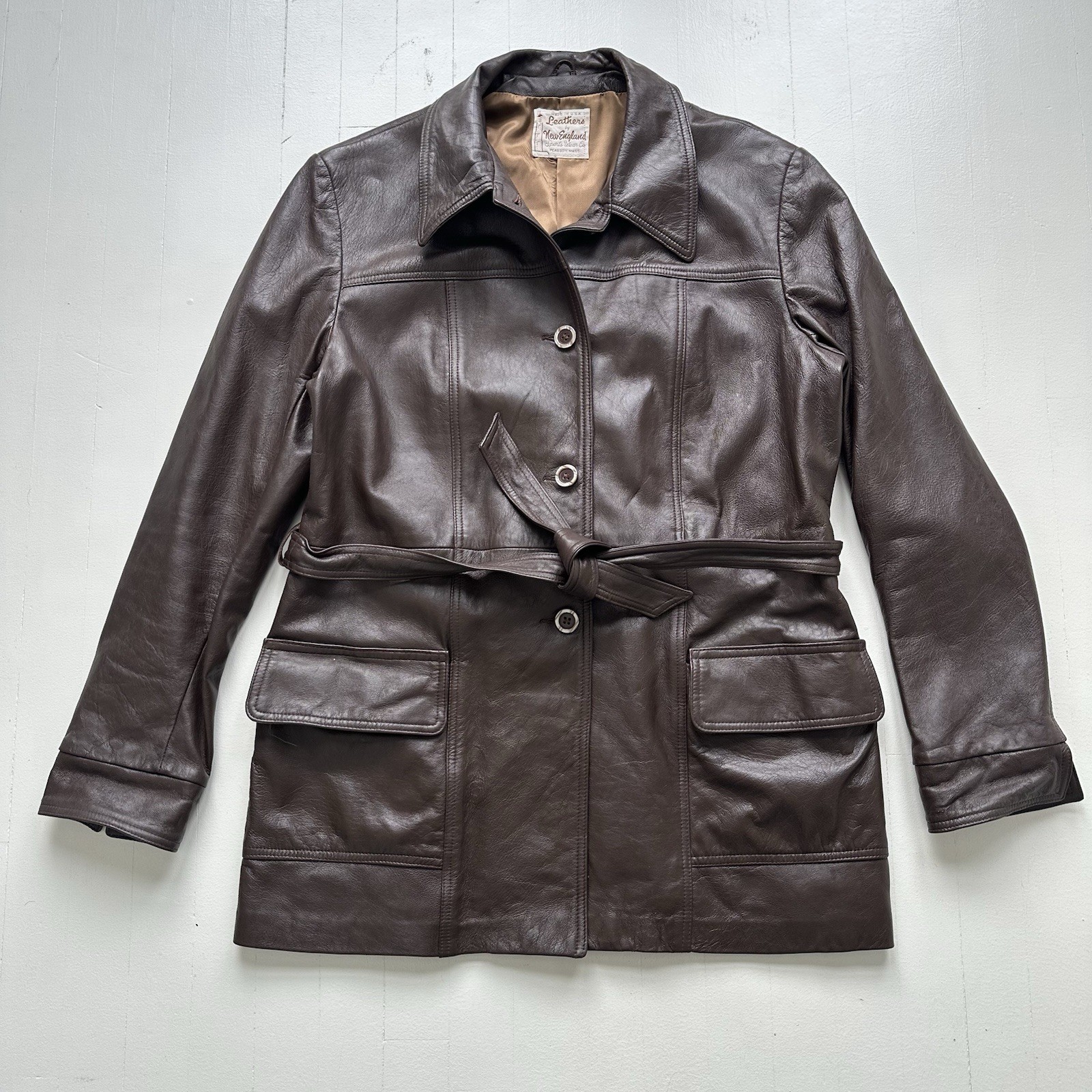 Vtg Leathers by New England Sports Wear Co Leather Trench Coat Women’s L Brown