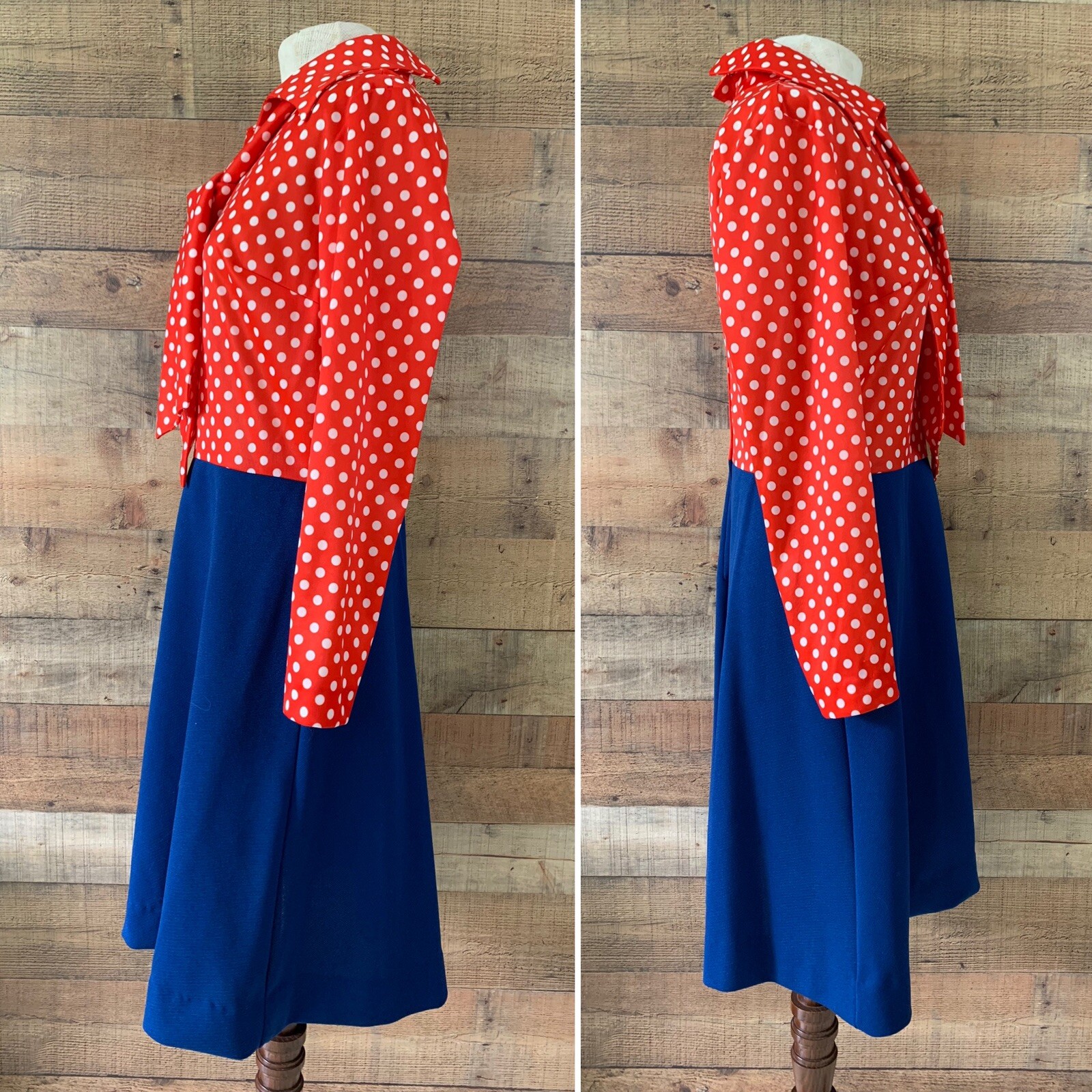 Vintage 1970’s Shady Lane Polka Dot Pointy Collar Dress M/L