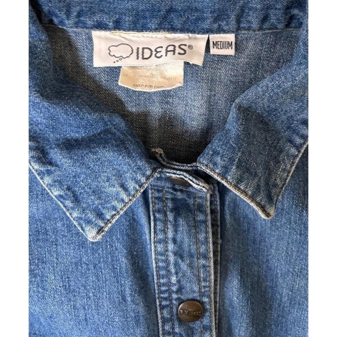 Ideas Denim Jumpsuit Medium Wash Blue Cotton Denim Waist Utility Romper Vintage