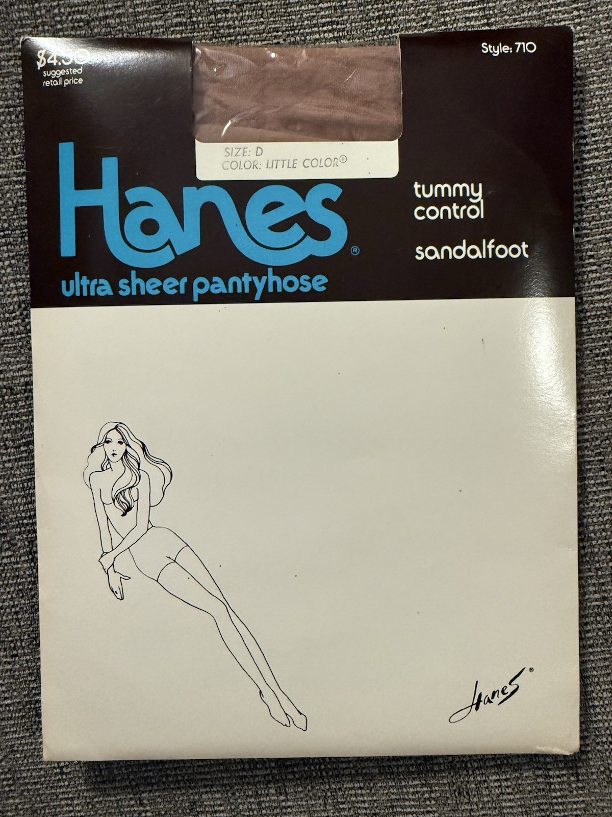 Vtg Hanes Ultra Sheer Tummy Control Sandalfoot Pantyhose Size D Little Color 710
