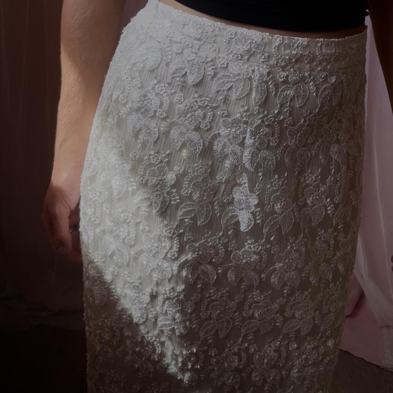 1980s Edwardian Revival Embroidered net lace skirt
