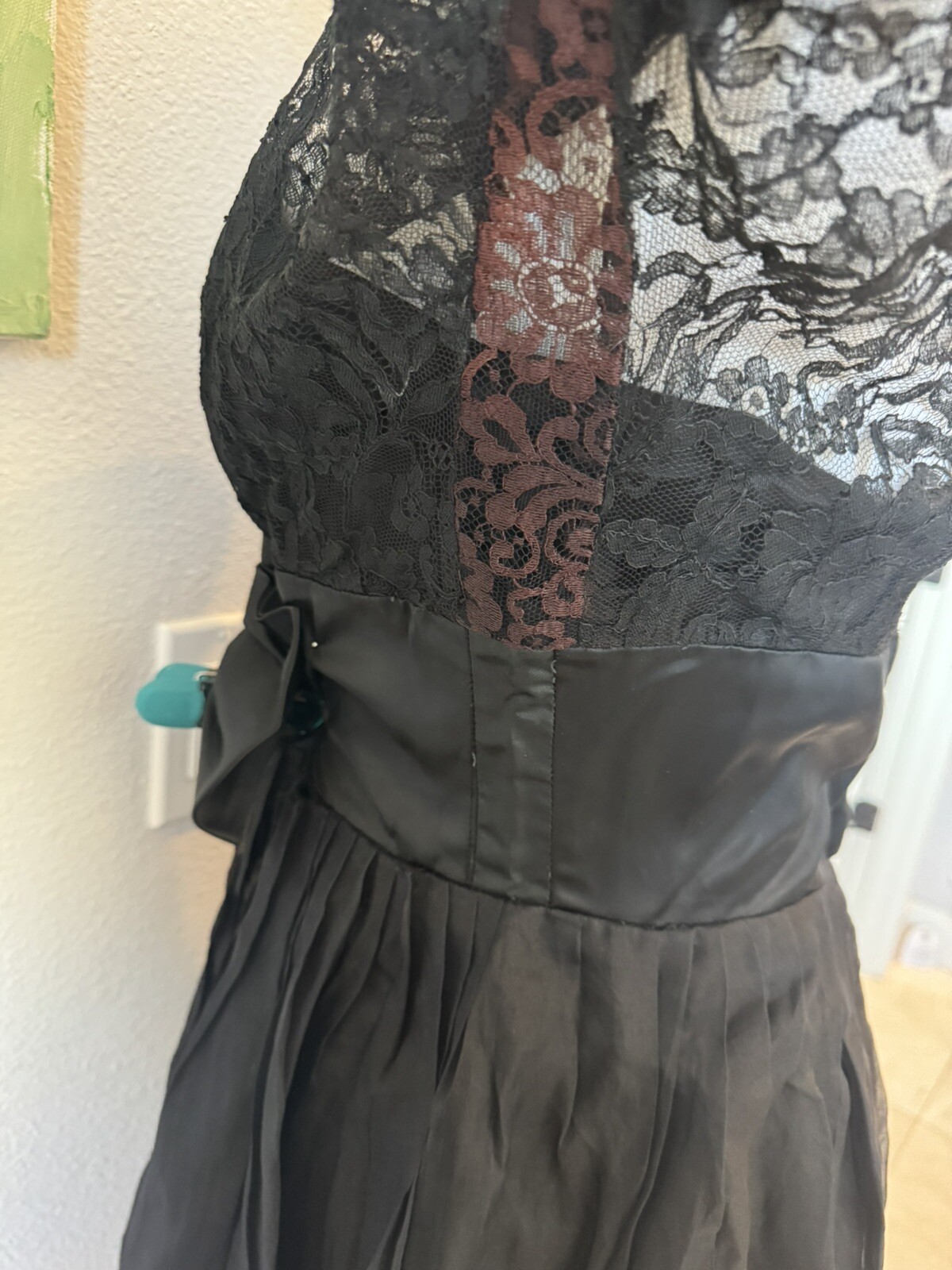 Vtg 60’s black lace fit & flare Silk Organza cocktail Mini Dress Med