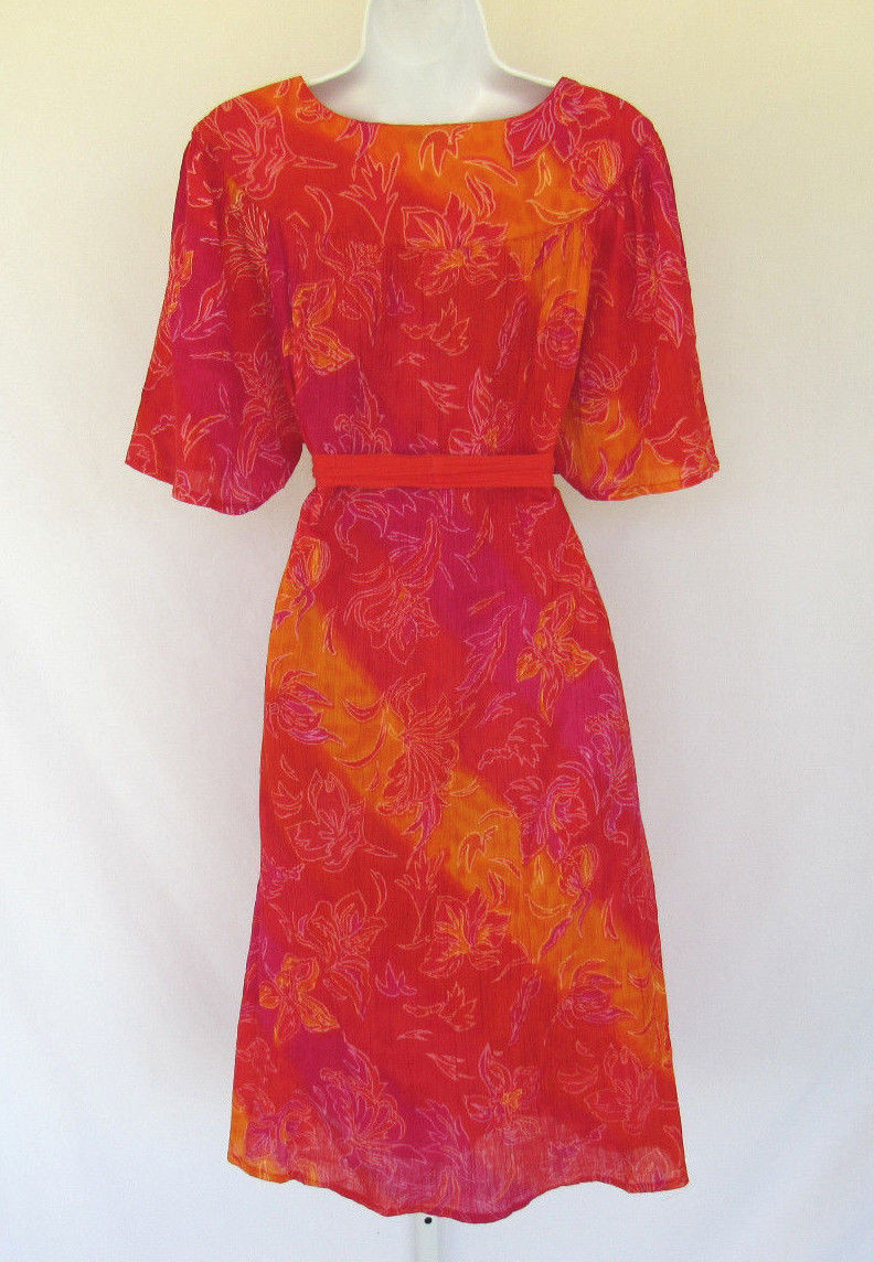 VINTAGE 1990s SANTE CLASSICS COTTON FLORAL SUMMER LOUNGE DRESS BELT MADE INDIA