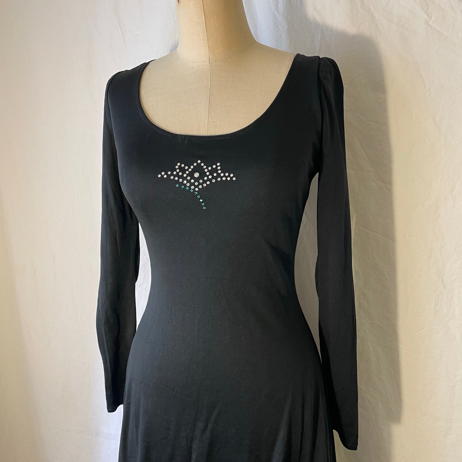 Vintage 1970s Young Edwardian by Arpeja Black Knit Dress SM