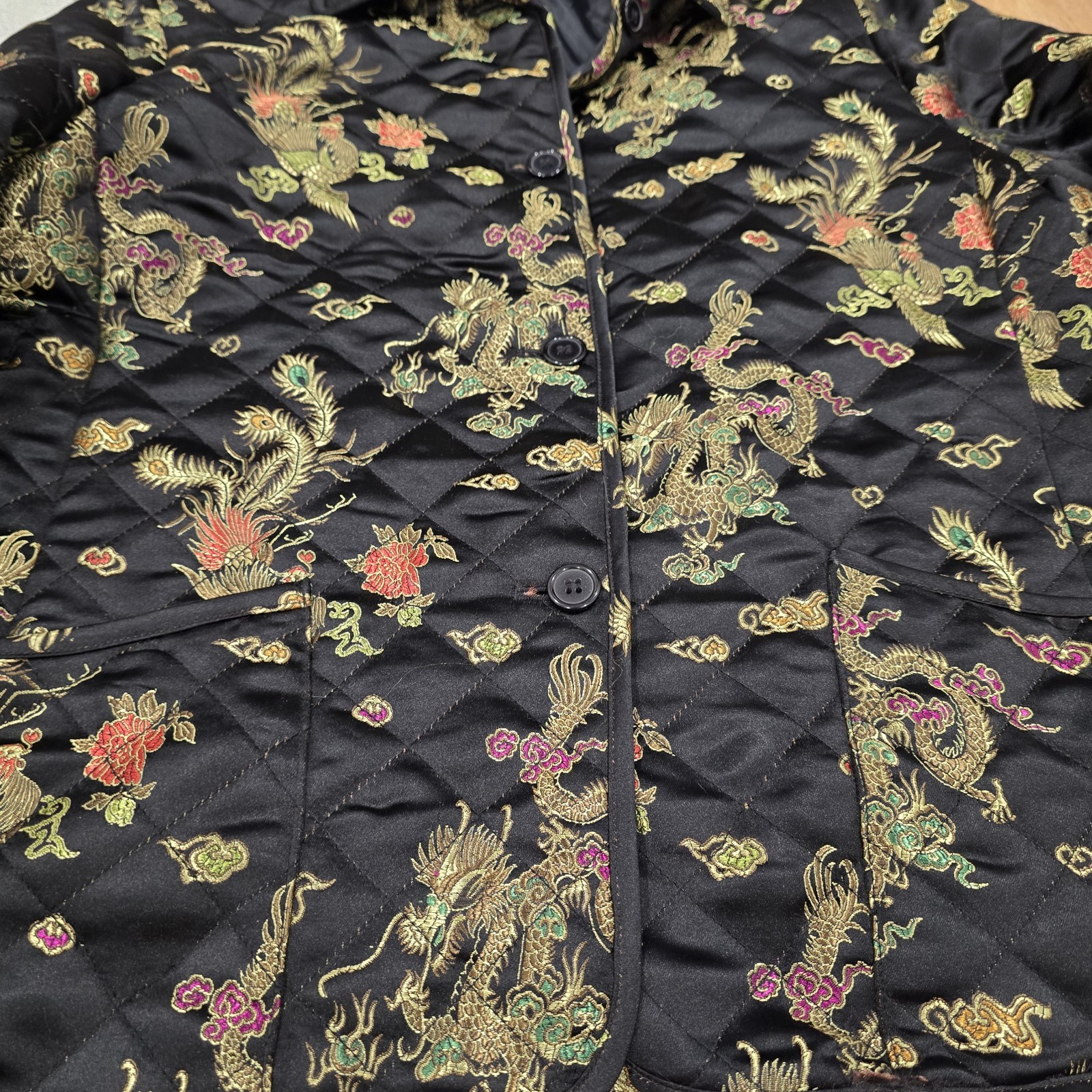 Vintage 90s Uniform John Paul Richard Quilted Dragon Phoenix Jacket Brocade M