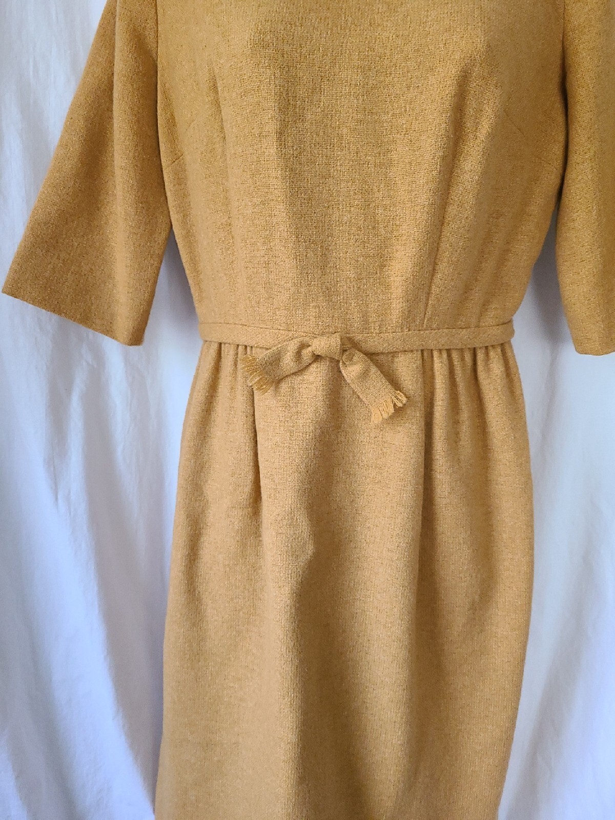 Vintage 1950’s McMullen of Glens Falls NY Gold Wool Dress Womans Size 12