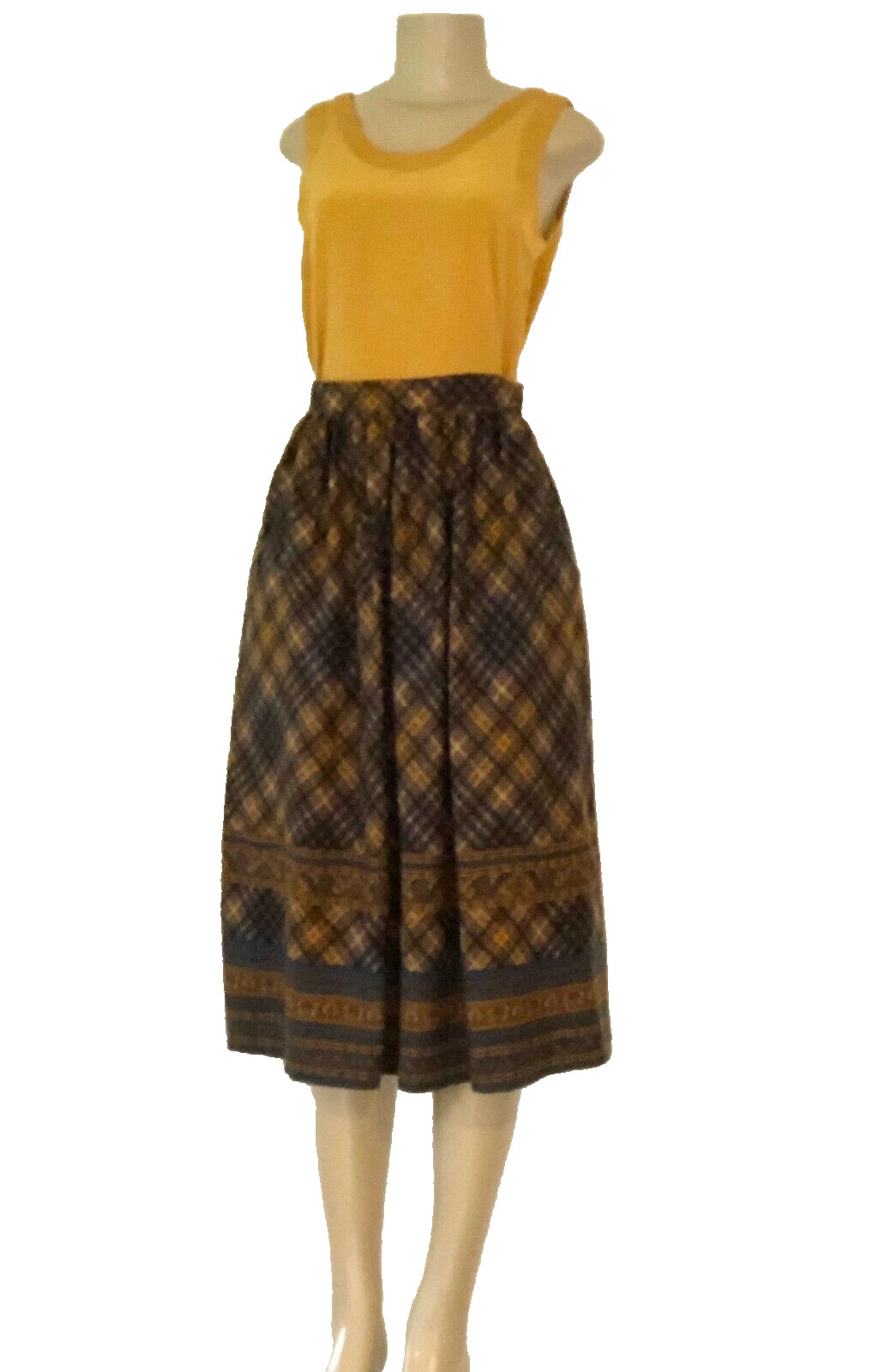 Vintage 1980s ANNE KLEIN Browns Gold Green Black Retro Full Skirt, 4