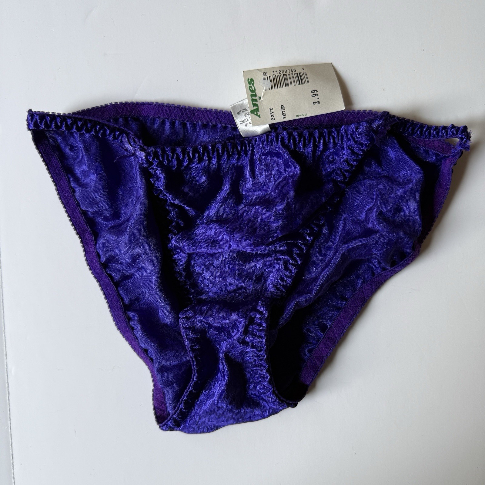 NEW Vintage Van Mar Purple String Bikini Panties Sz L/7 Houndstooth 90s Y2K