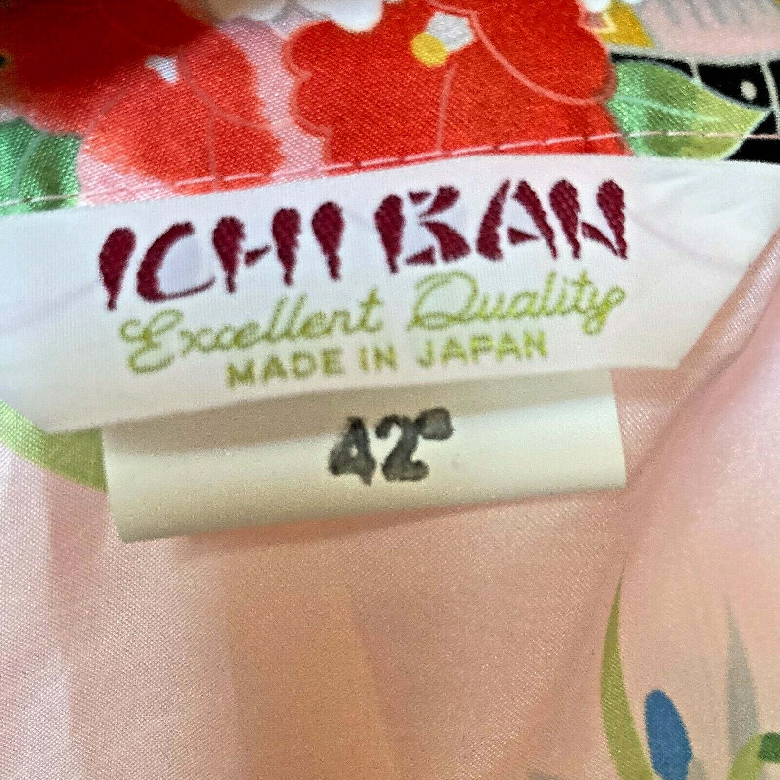 Vintage New Ichiban Japan Gown Kimono Robe Pink Floral Asian Oriental Size 42